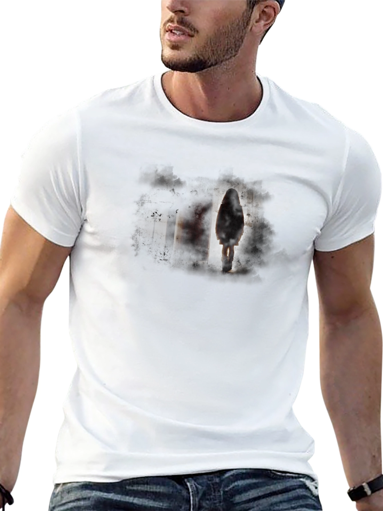 Eerie Figure Graphic Black T-Shirt