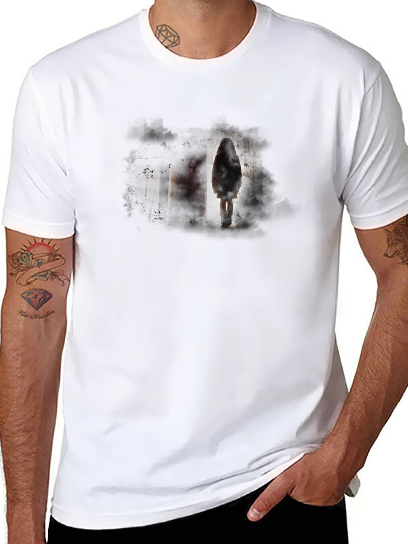 Eerie Figure Graphic Black T-Shirt