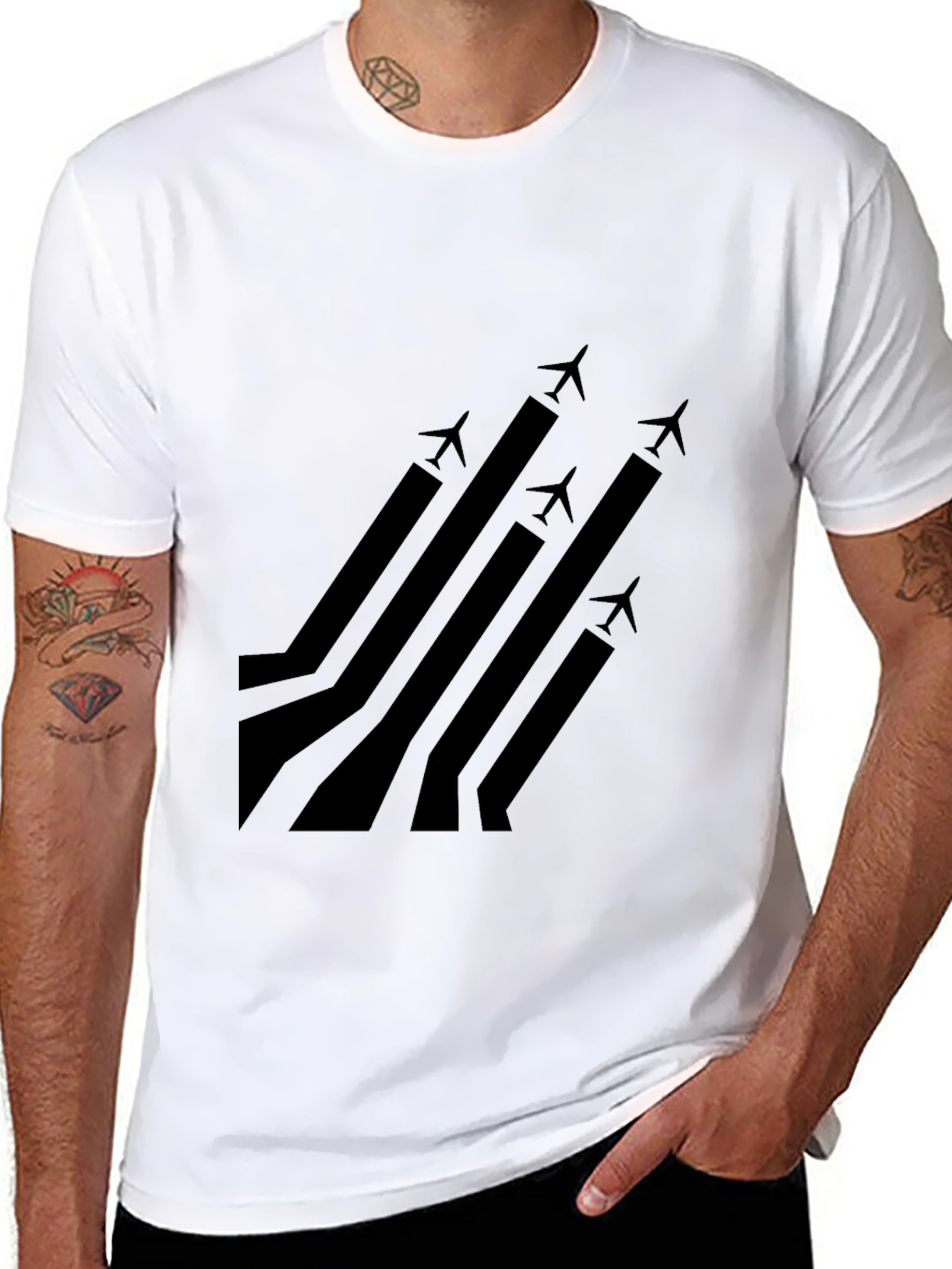 Stylish Black Airplane Graphic T-Shirt