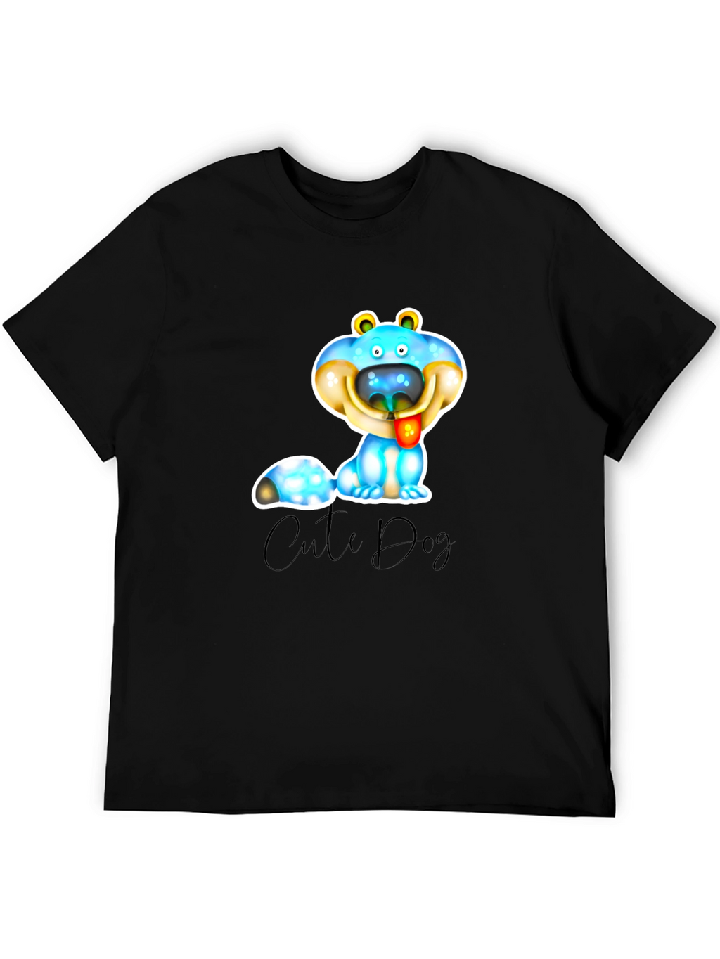 Cute Dog Graphic T-Shirt - Black Cotton Blend