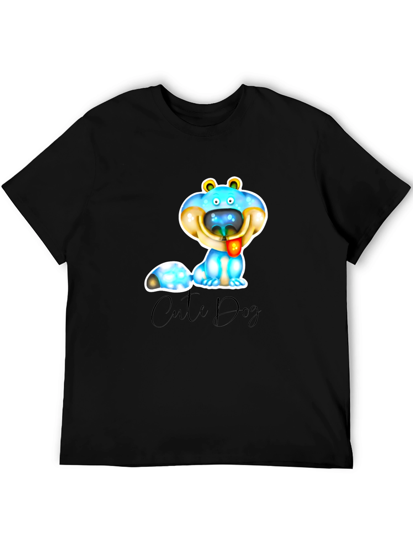 Cute Dog Graphic T-Shirt - Black Cotton Blend