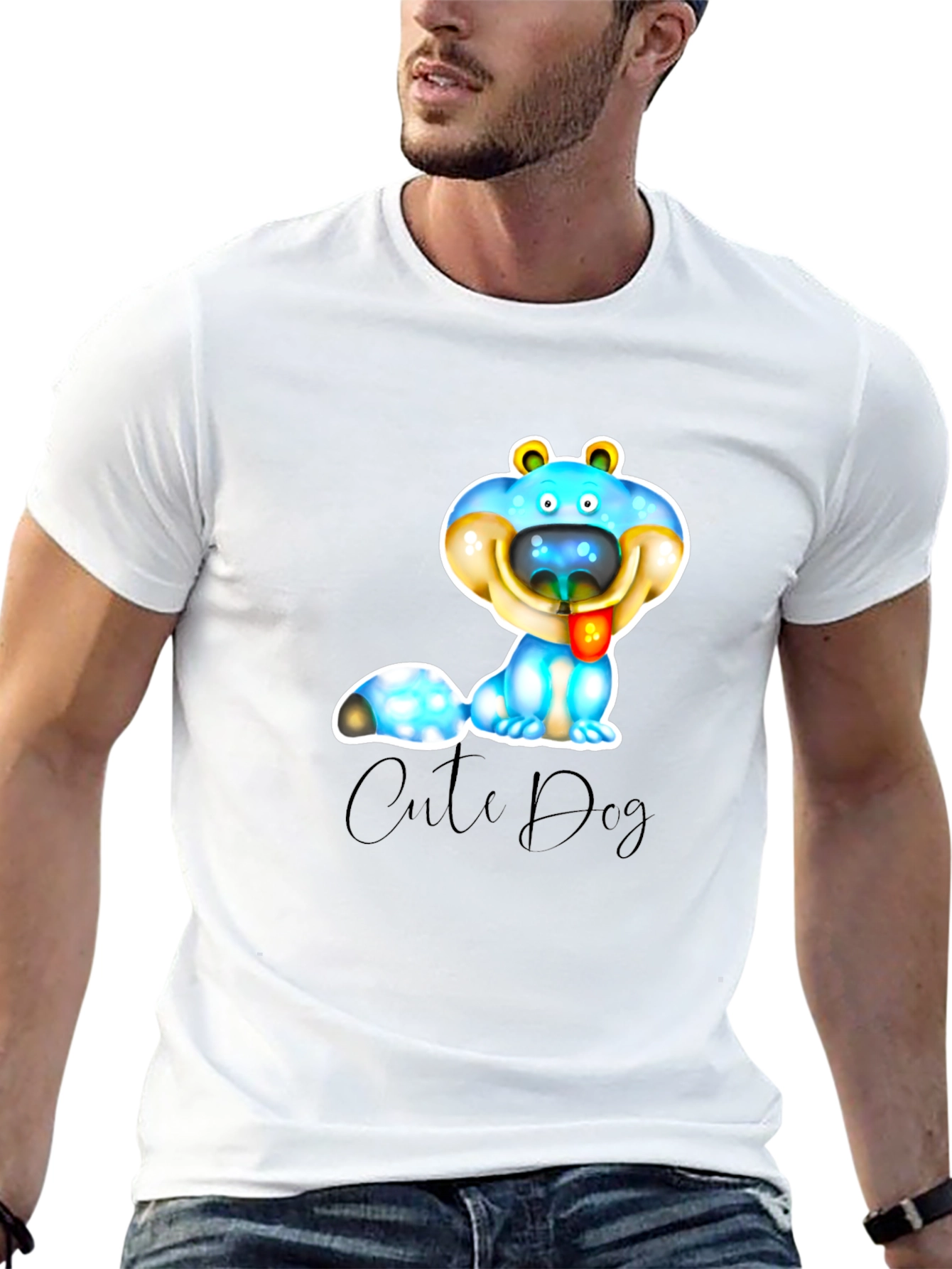 Cute Dog Graphic T-Shirt - Black Cotton Blend
