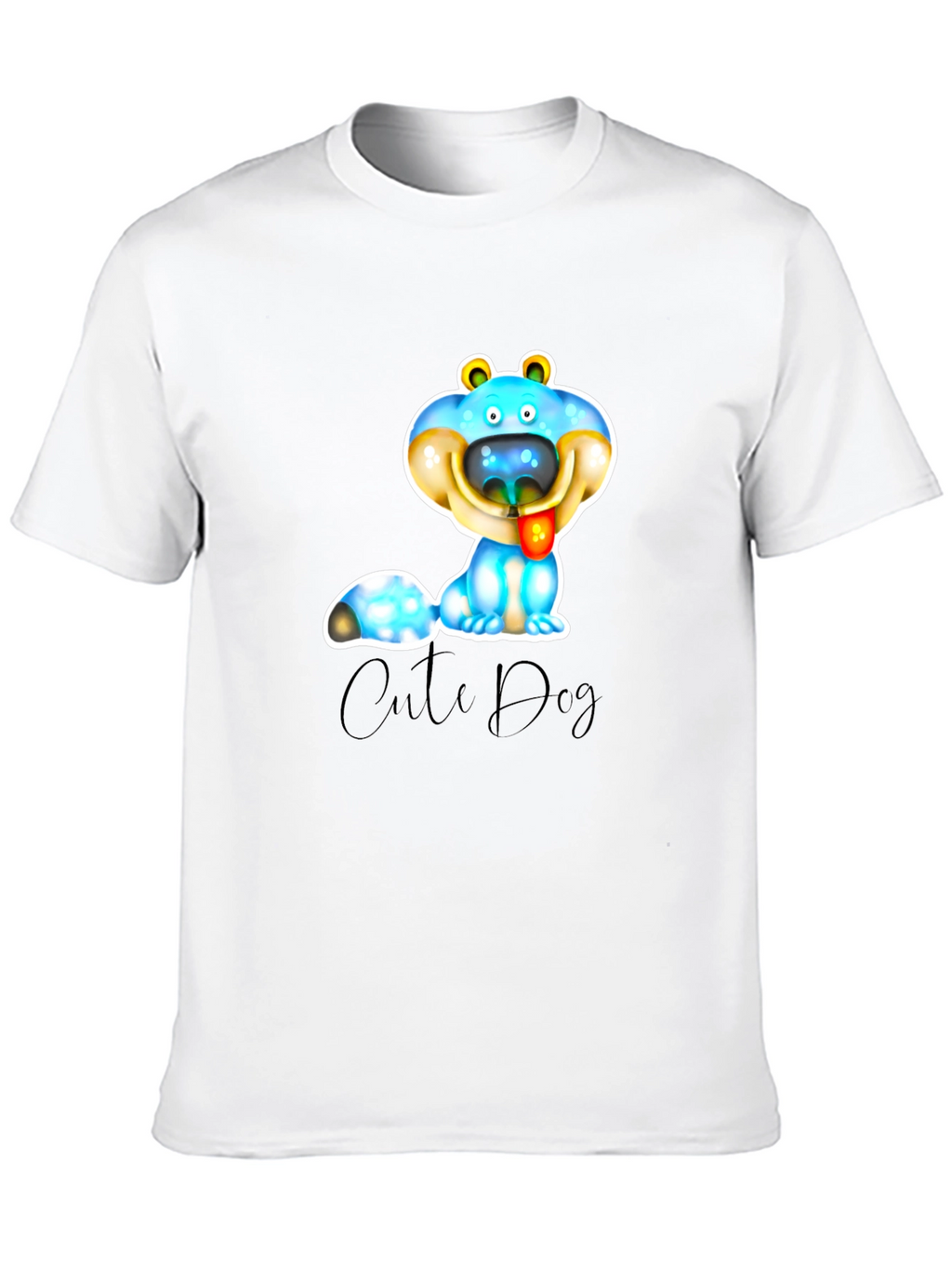 Cute Dog Graphic T-Shirt - Black Cotton Blend