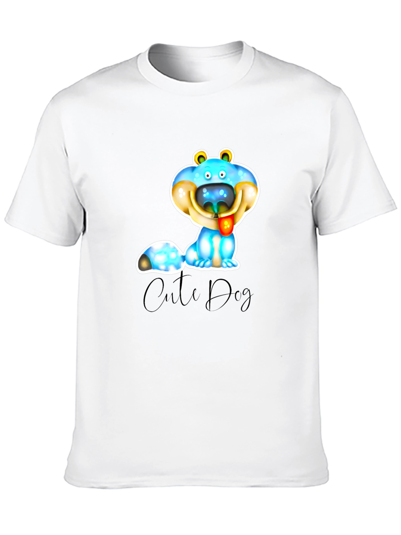 Cute Dog Graphic T-Shirt - Black Cotton Blend