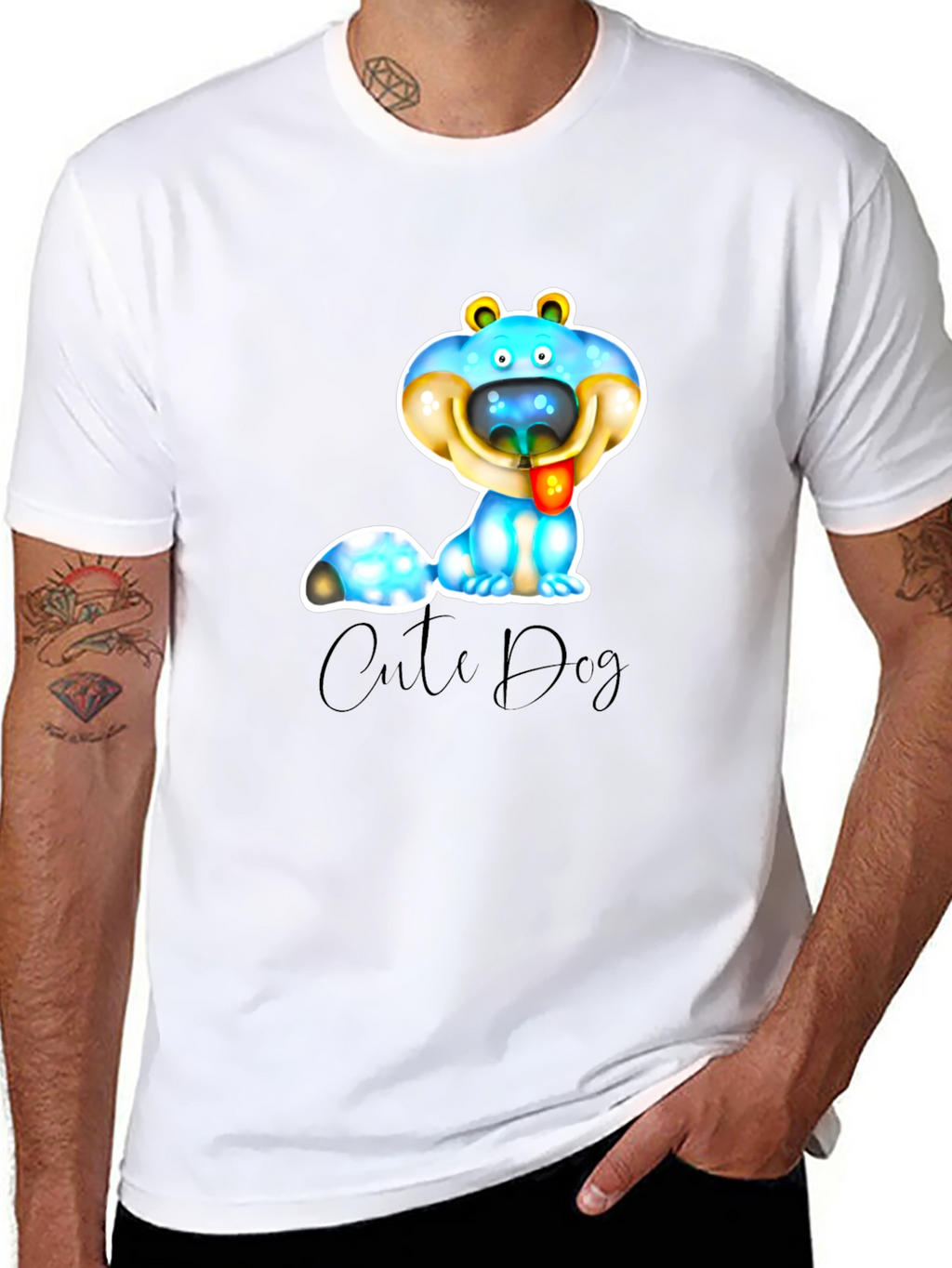 Cute Dog Graphic T-Shirt - Black Cotton Blend