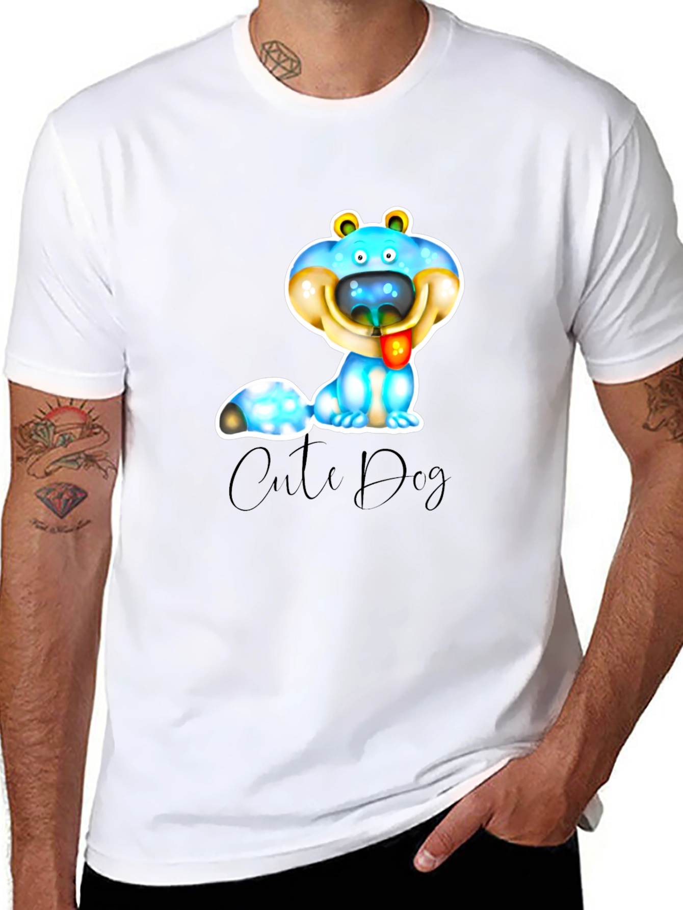 Cute Dog Graphic T-Shirt - Black Cotton Blend