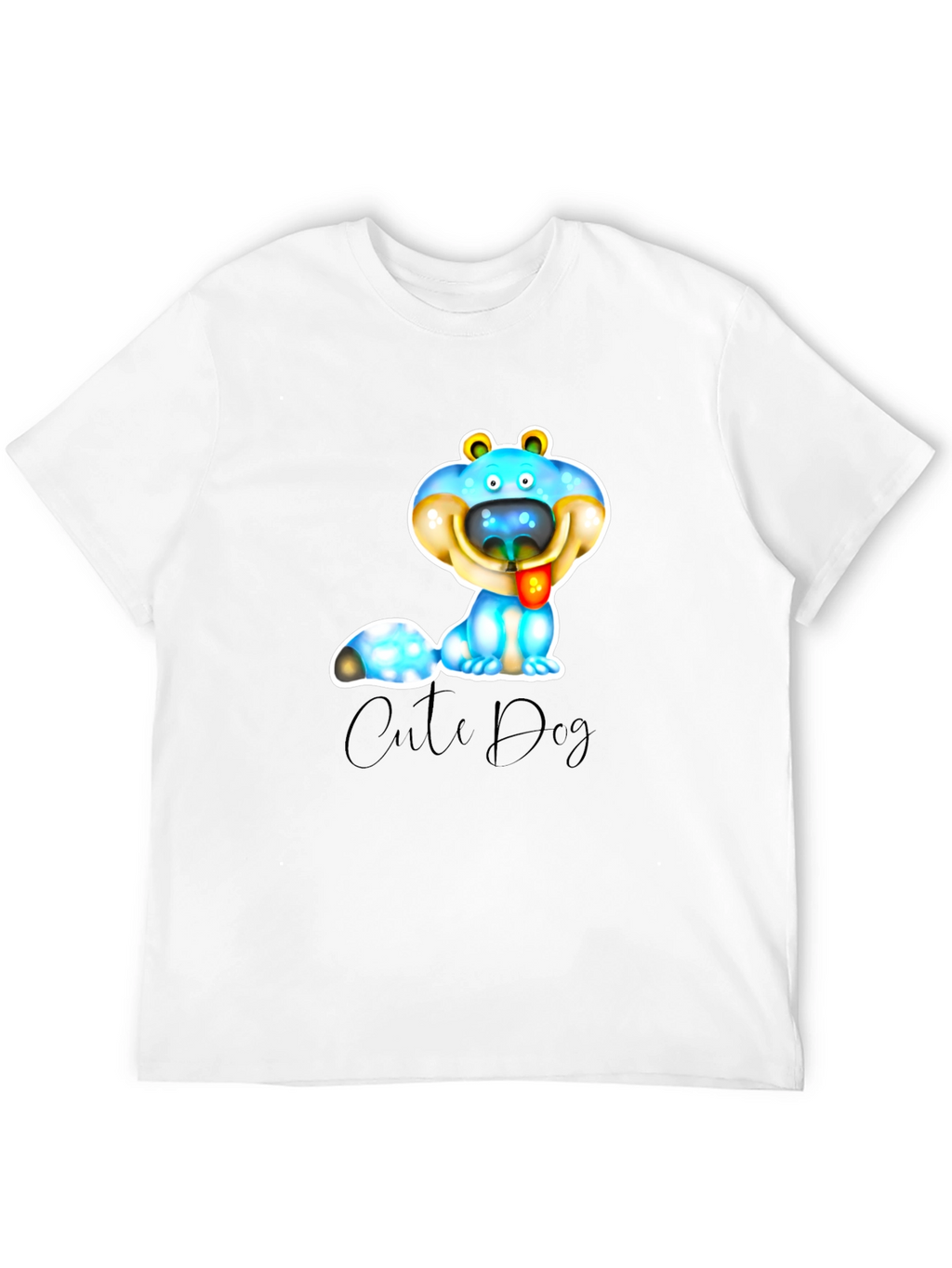 Cute Dog Graphic T-Shirt - Black Cotton Blend