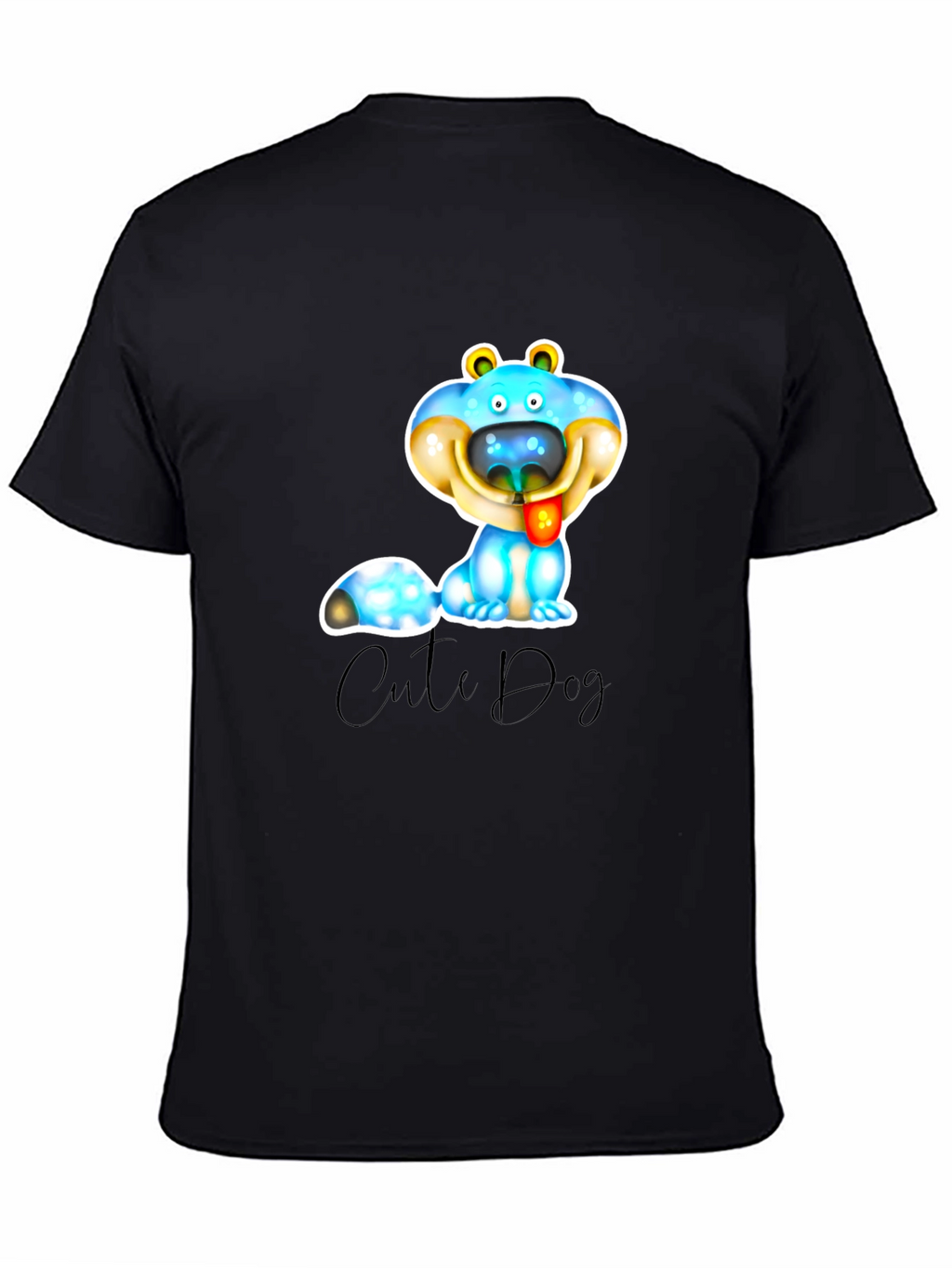 Cute Dog Graphic T-Shirt - Black Cotton Blend