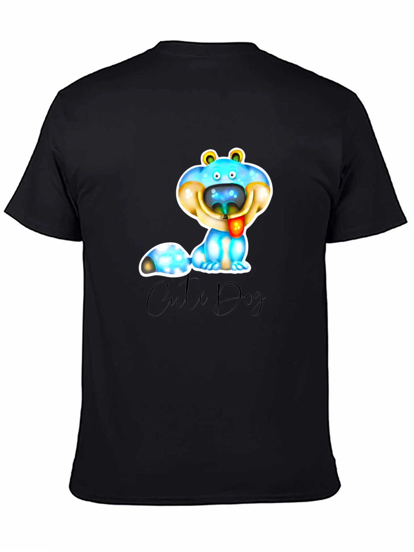 Cute Dog Graphic T-Shirt - Black Cotton Blend