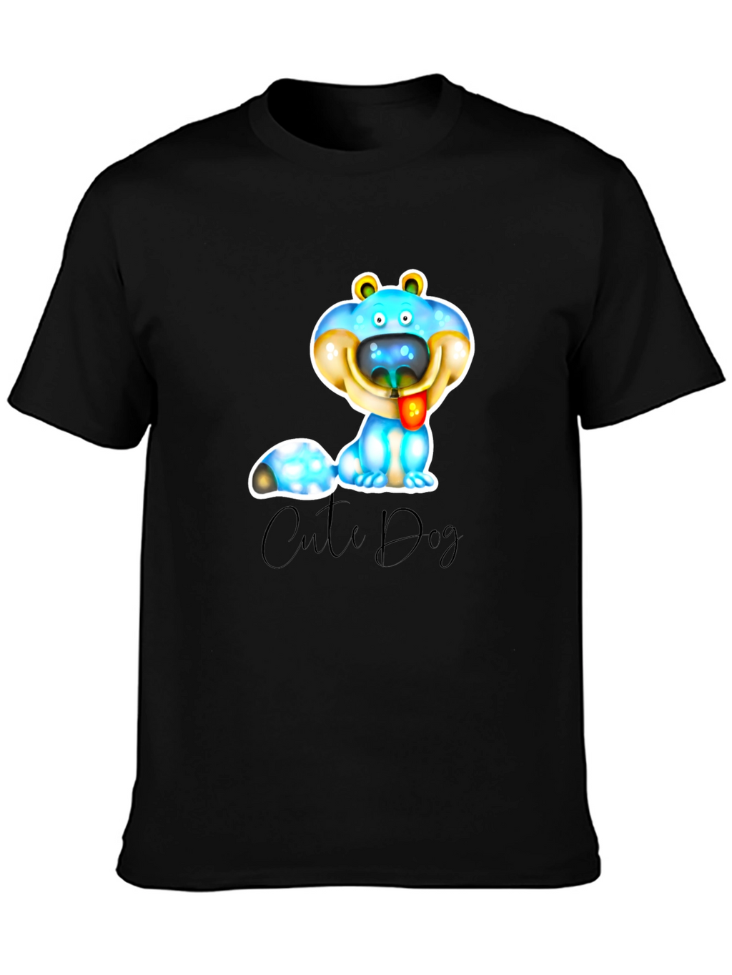 Cute Dog Graphic T-Shirt - Black Cotton Blend