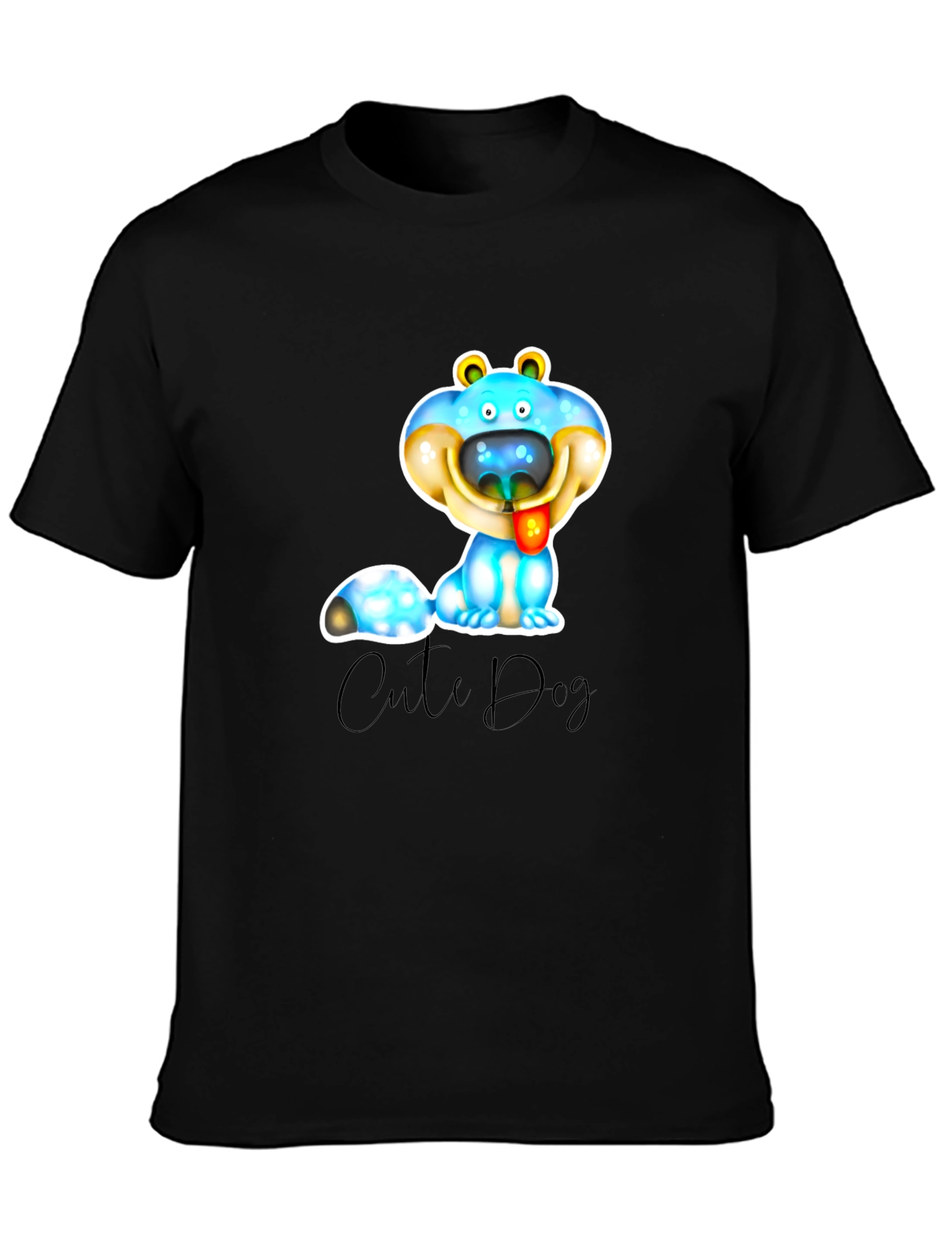 Cute Dog Graphic T-Shirt - Black Cotton Blend