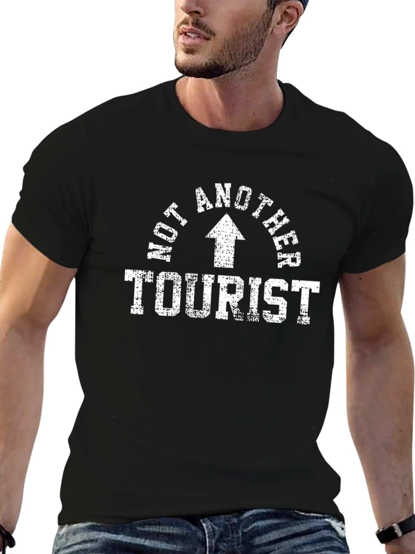 Not Another Tourist Black T-Shirt with Arrow Graphic