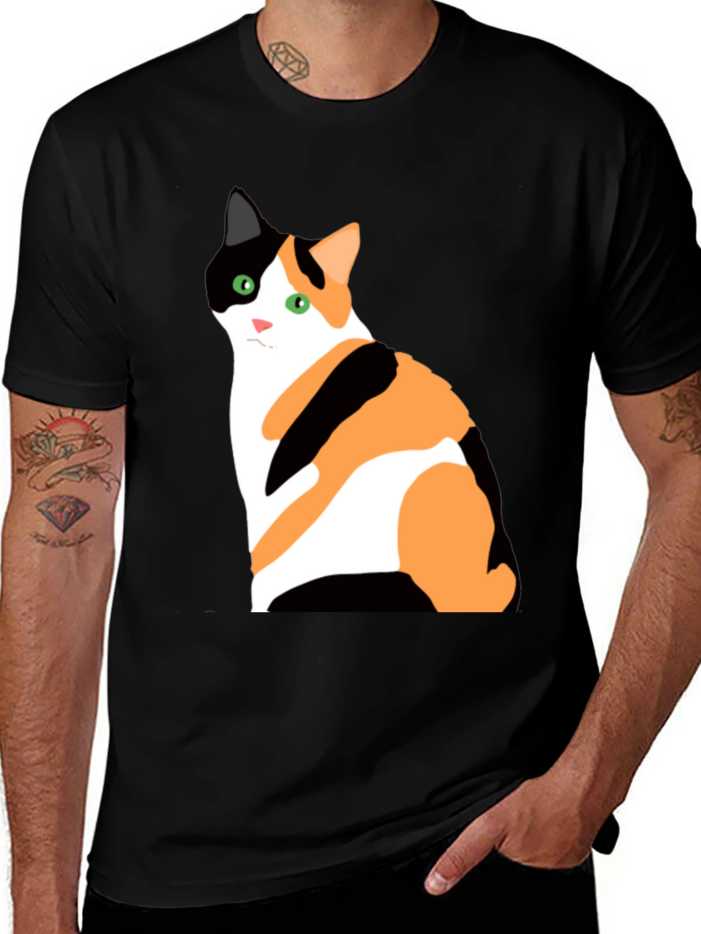 Calico Cat Graphic T-Shirt - Unisex Black Tee