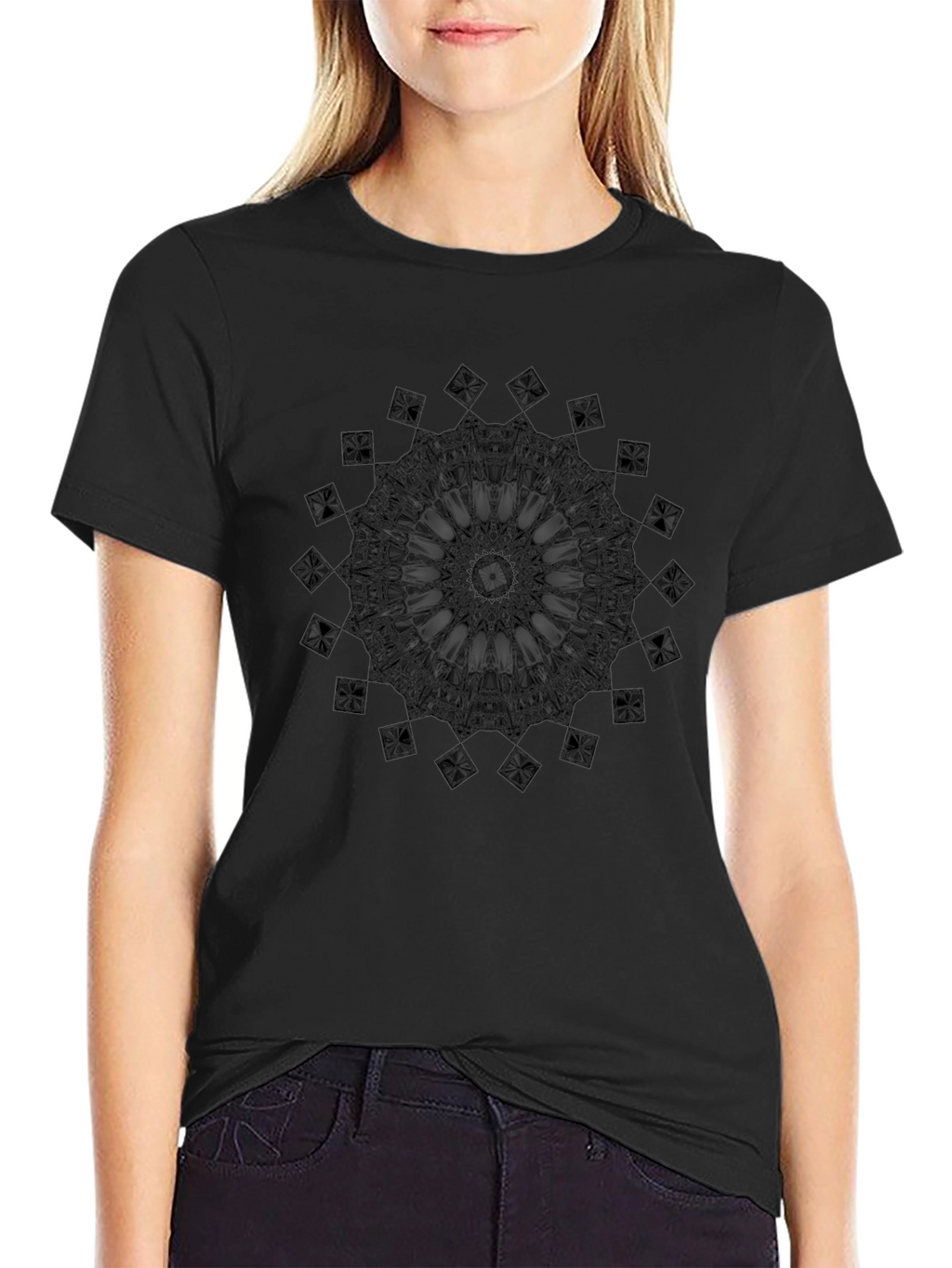 Dark Mandala Graphic Print Black T-Shirt