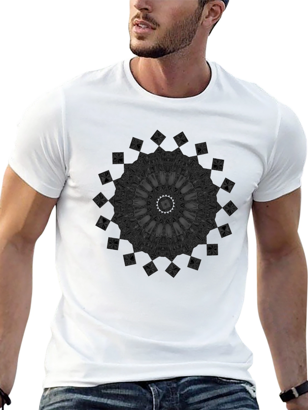 Dark Mandala Graphic Print Black T-Shirt