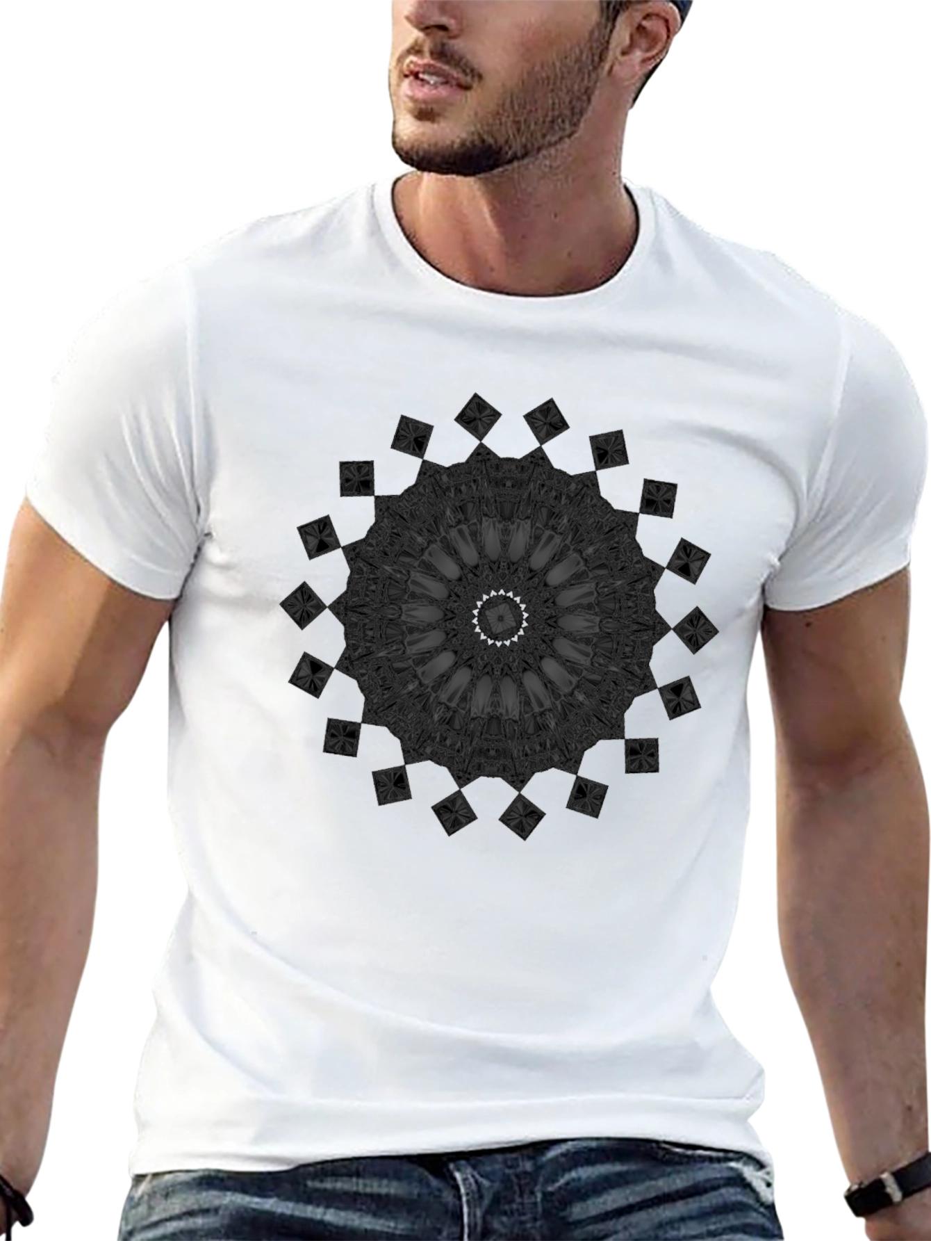 Dark Mandala Graphic Print Black T-Shirt