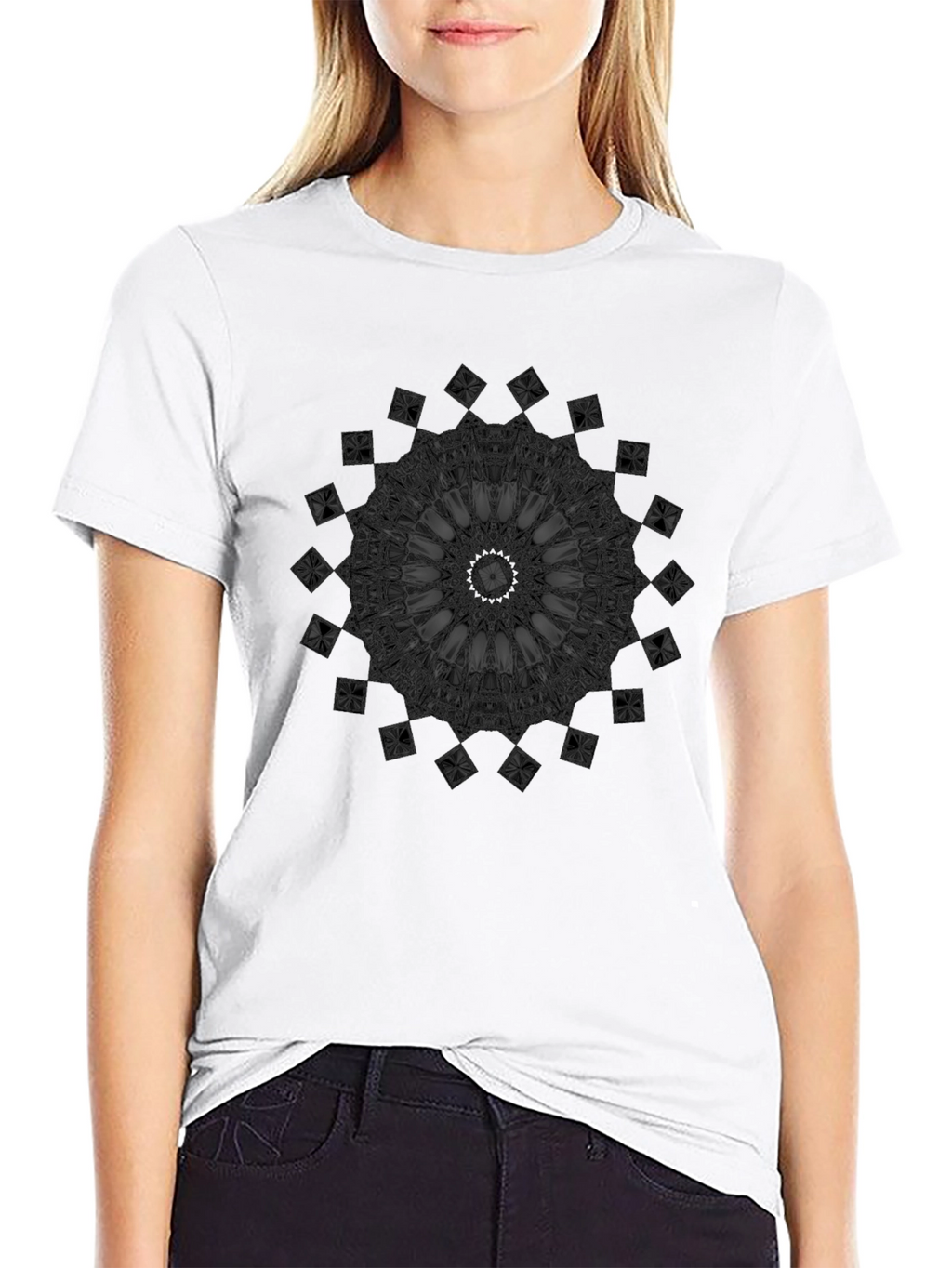 Dark Mandala Graphic Print Black T-Shirt