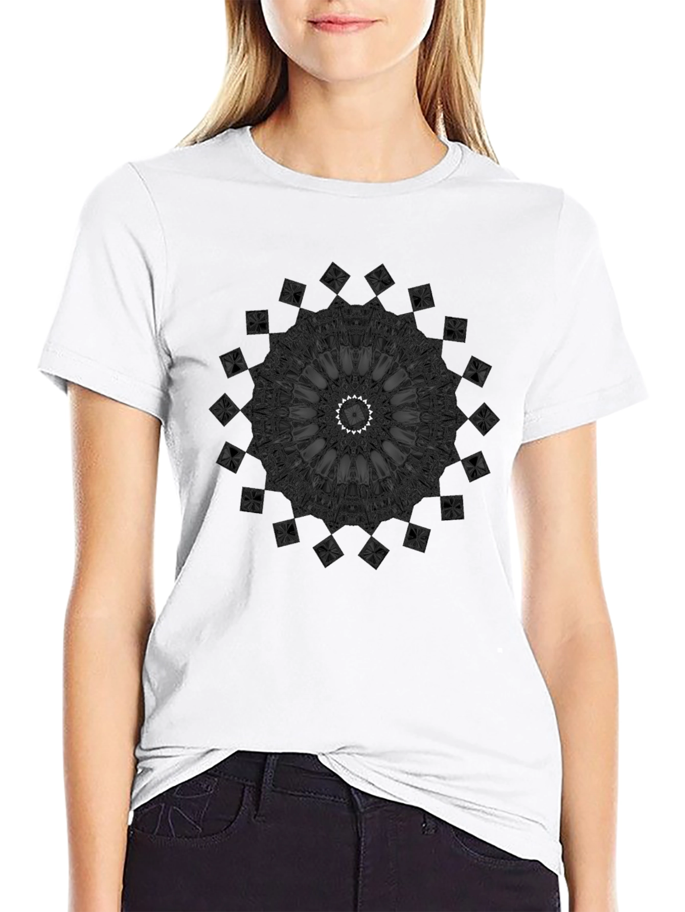 Dark Mandala Graphic Print Black T-Shirt