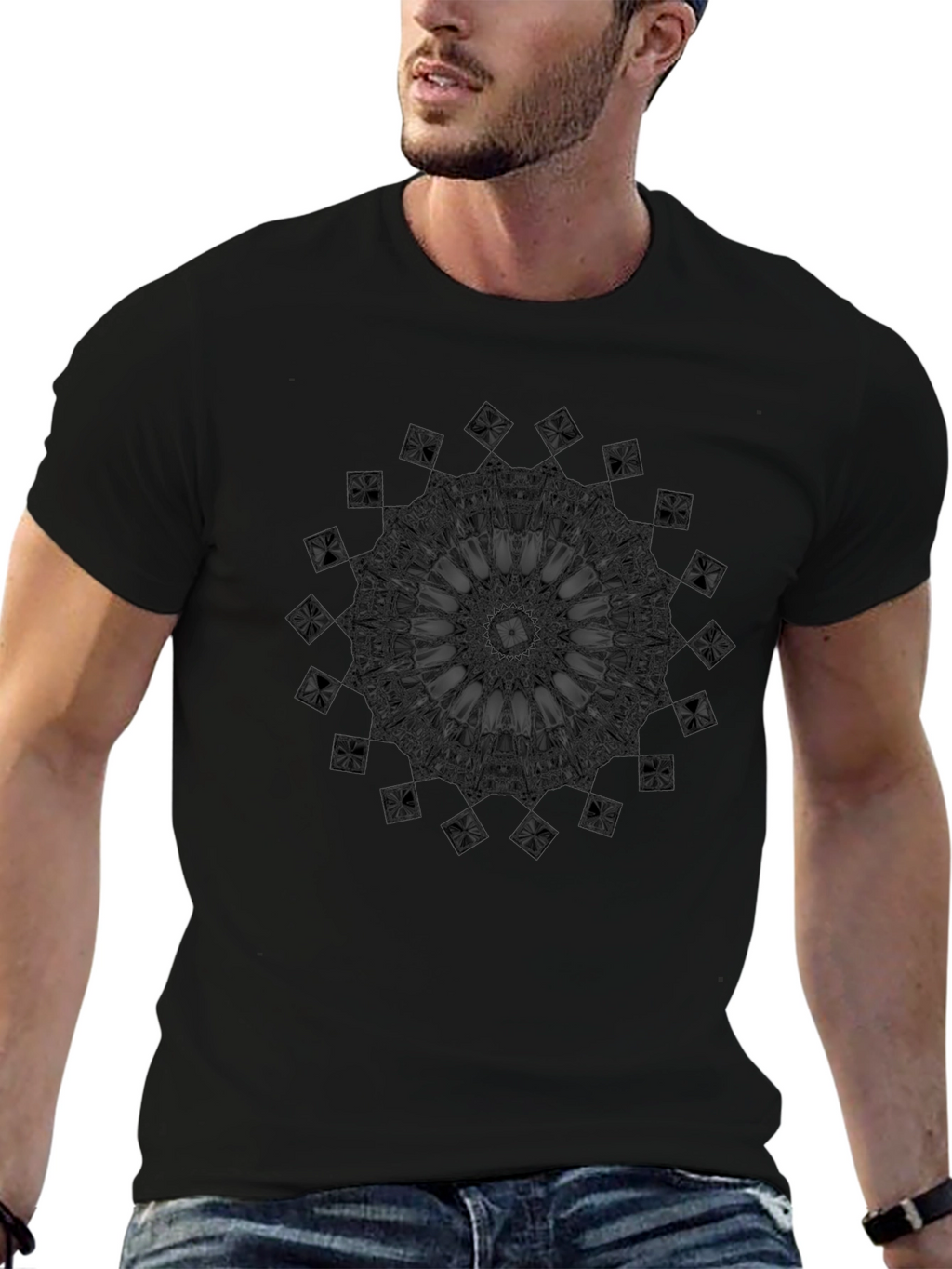 Dark Mandala Graphic Print Black T-Shirt