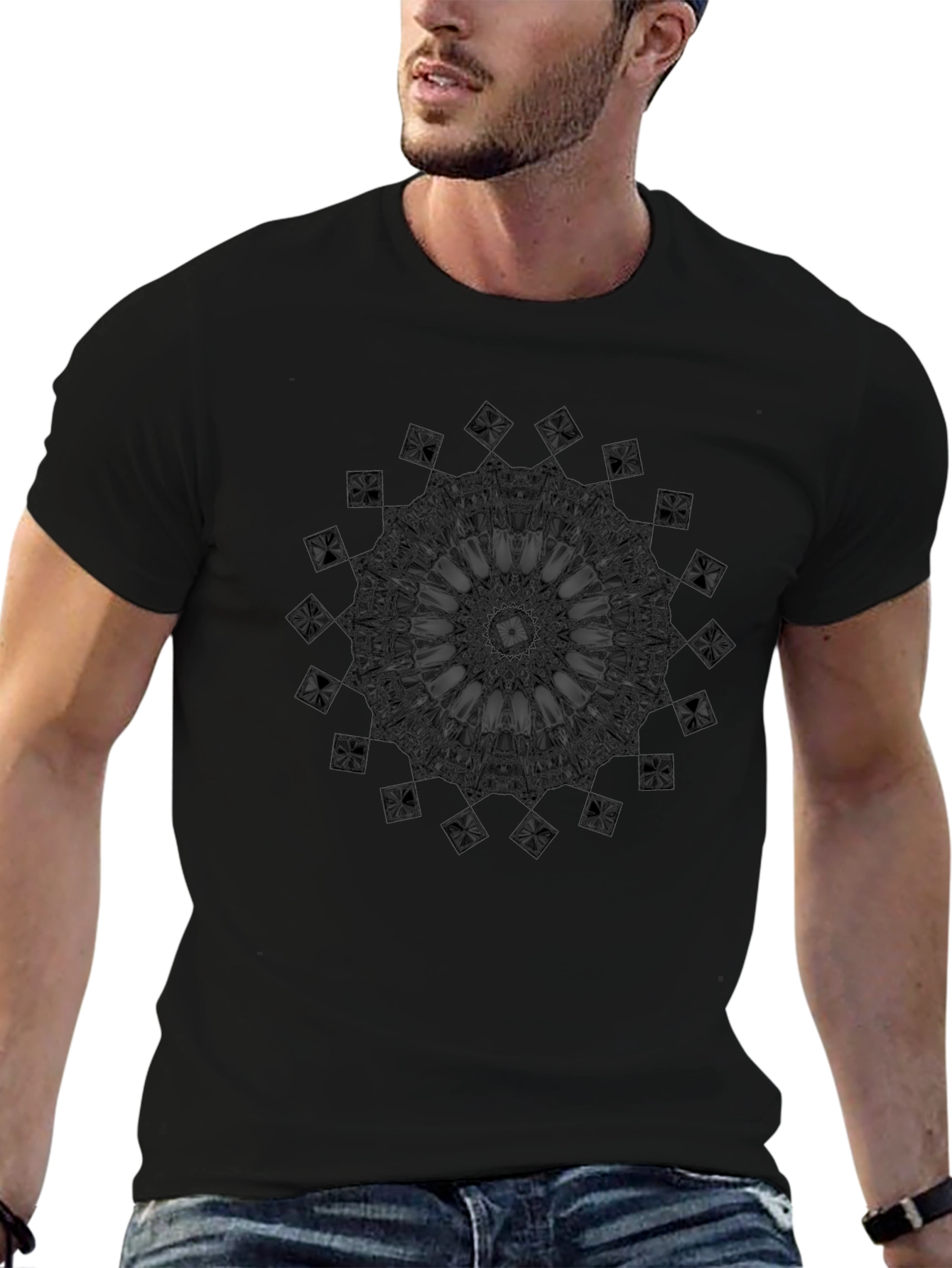 Dark Mandala Graphic Print Black T-Shirt