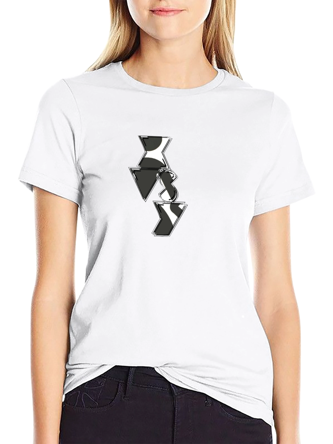 Abstract VS Pattern Mens Black T-Shirt