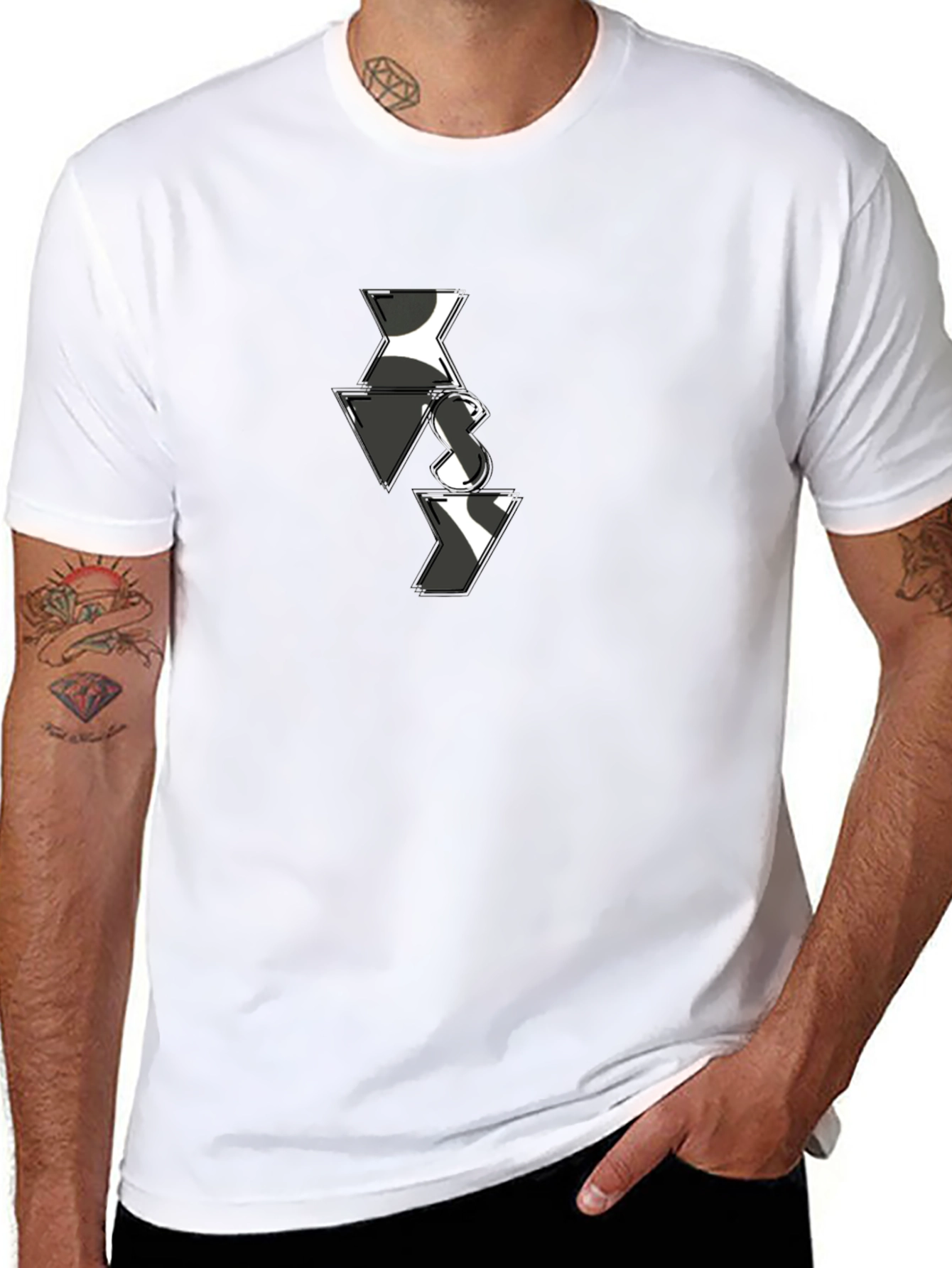 Abstract VS Pattern Mens Black T-Shirt