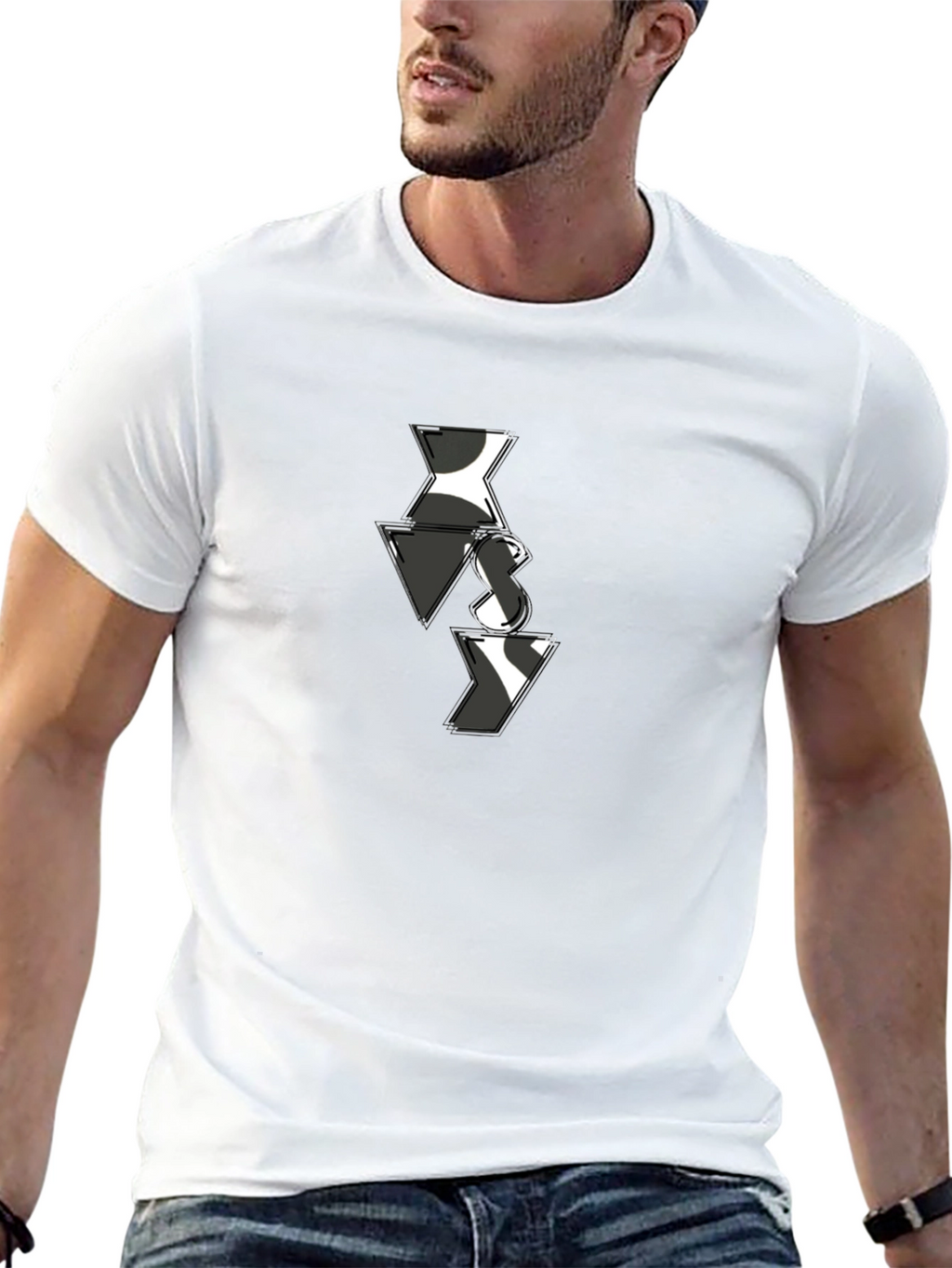 Abstract VS Pattern Mens Black T-Shirt