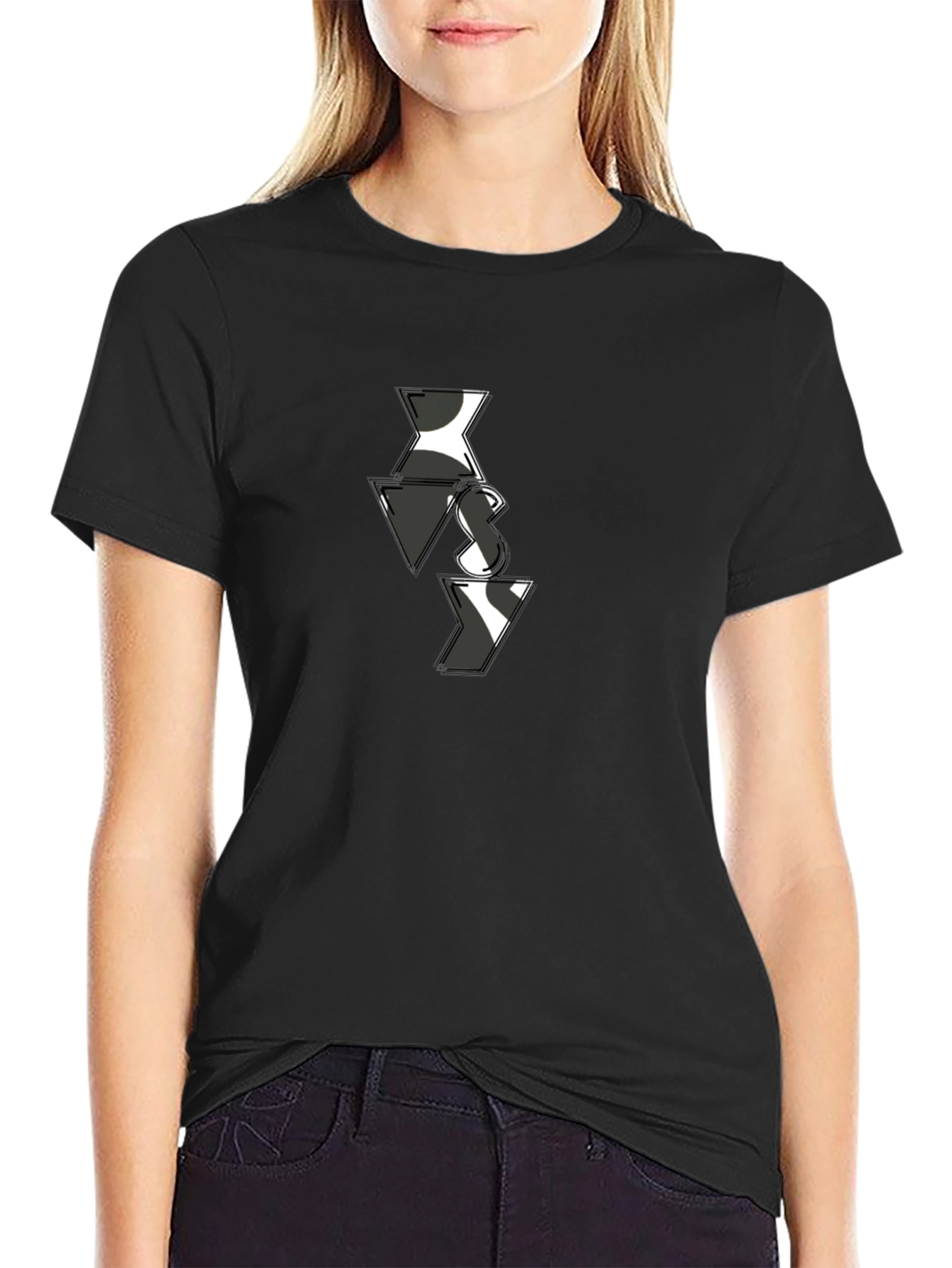 Abstract VS Pattern Mens Black T-Shirt