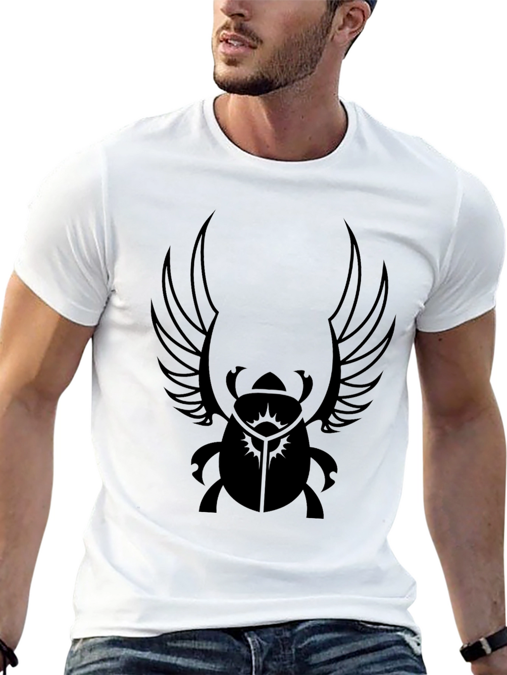 Egyptian Scarab Beetle Wings Graphic Tee - Black