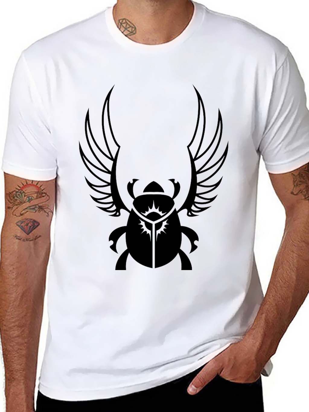 Egyptian Scarab Beetle Wings Graphic Tee - Black