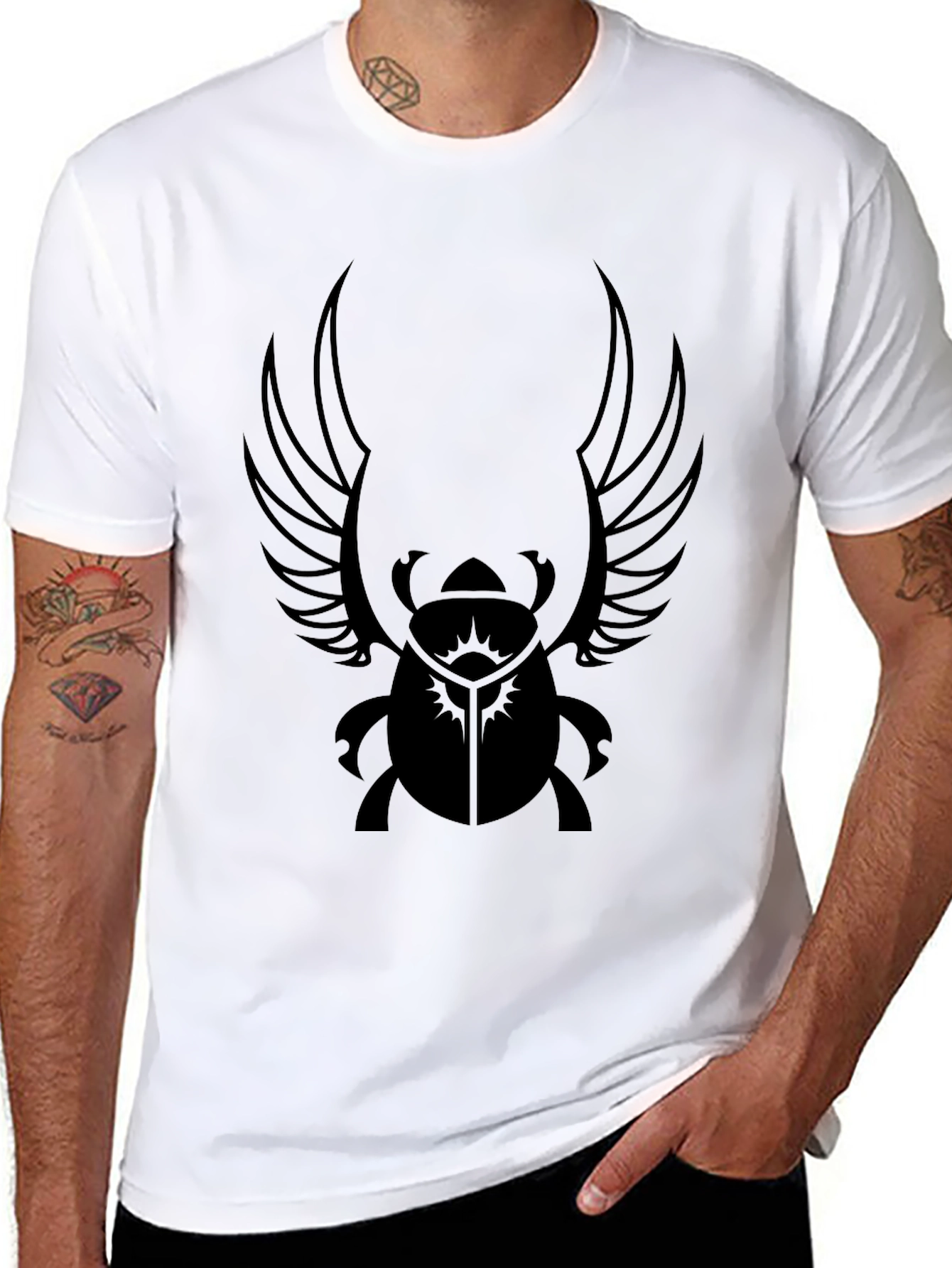 Egyptian Scarab Beetle Wings Graphic Tee - Black