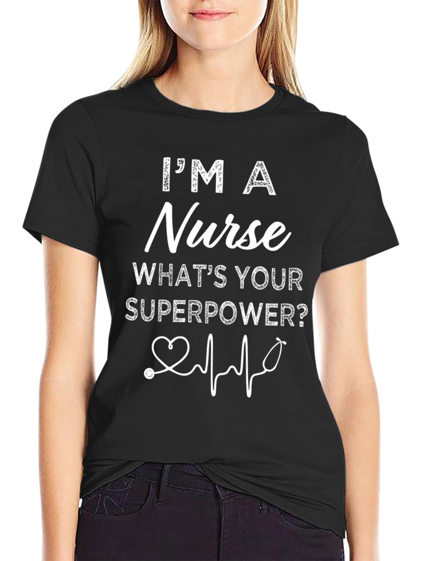Nurse Superpower Graphic Tee - Black Cotton Blend