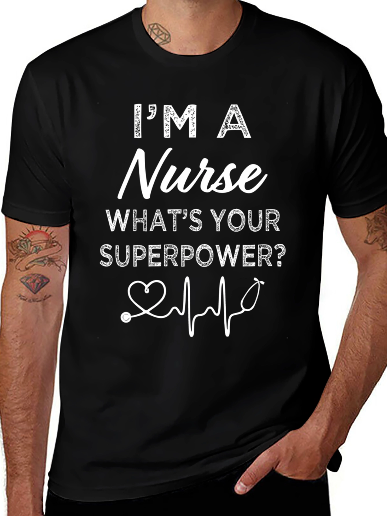 Nurse Superpower Graphic Tee - Black Cotton Blend
