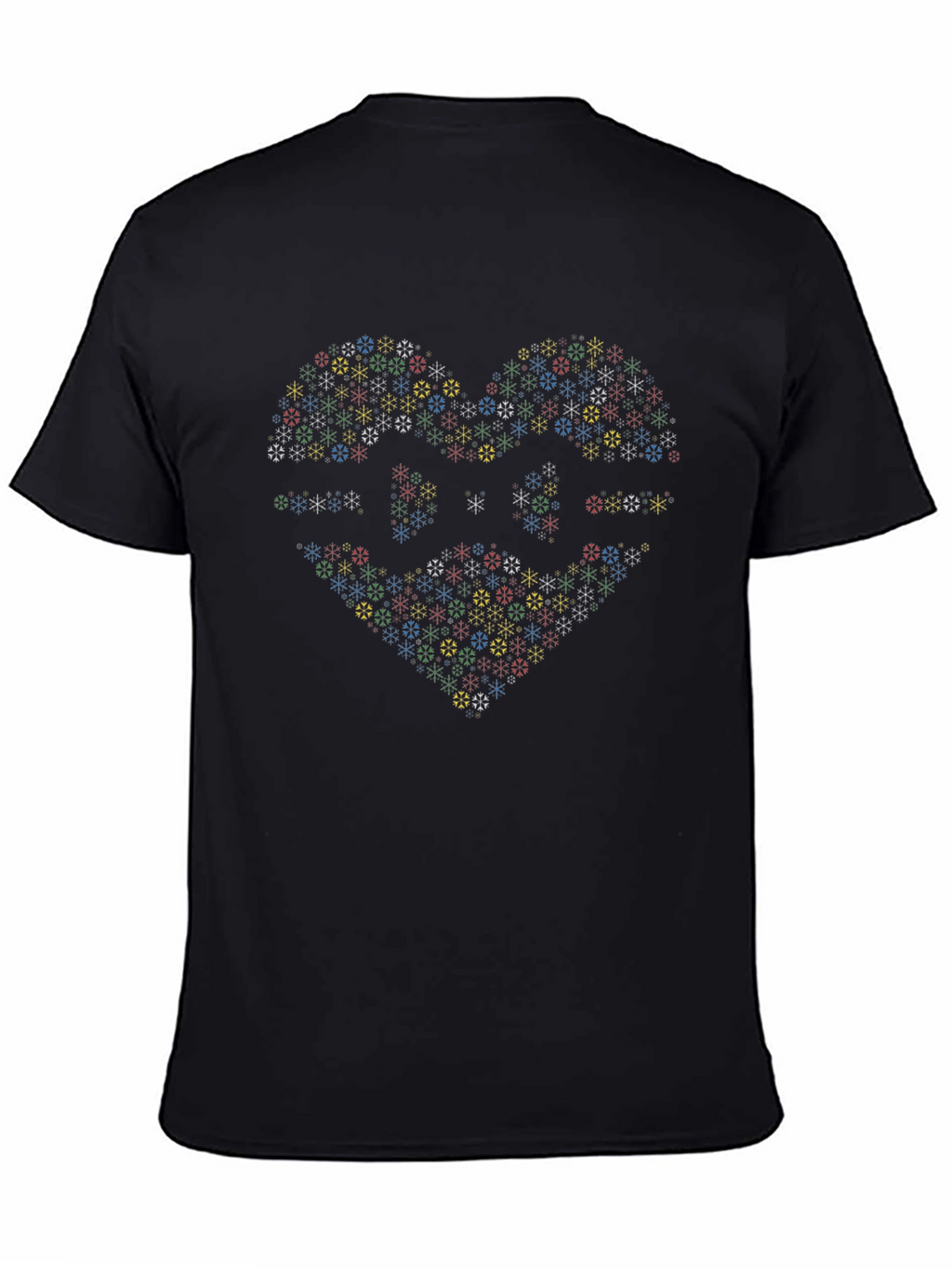 Heart Snowflake Graphic Tee - Black Cotton T-Shirt