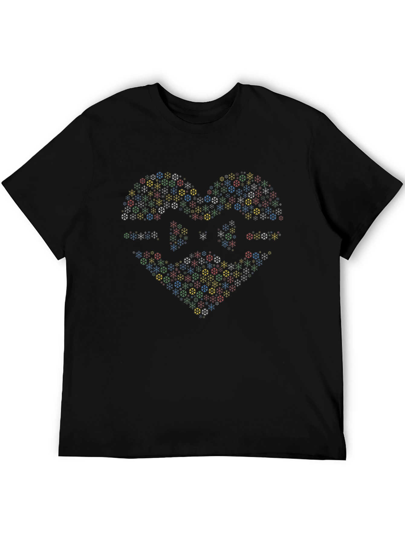 Heart Snowflake Graphic Tee - Black Cotton T-Shirt