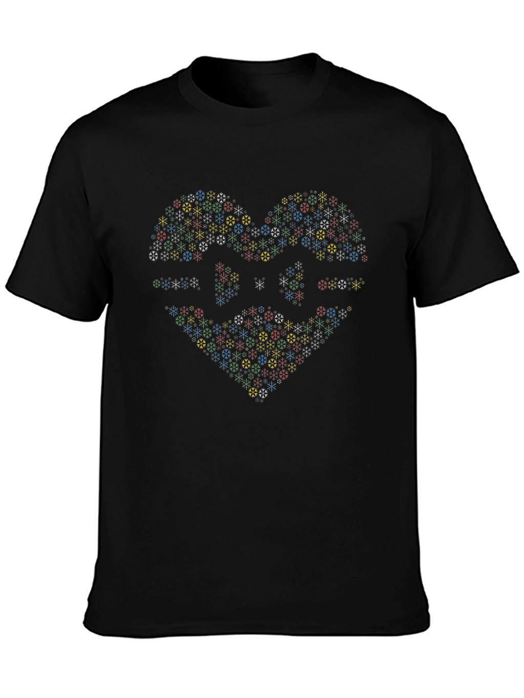 Heart Snowflake Graphic Tee - Black Cotton T-Shirt
