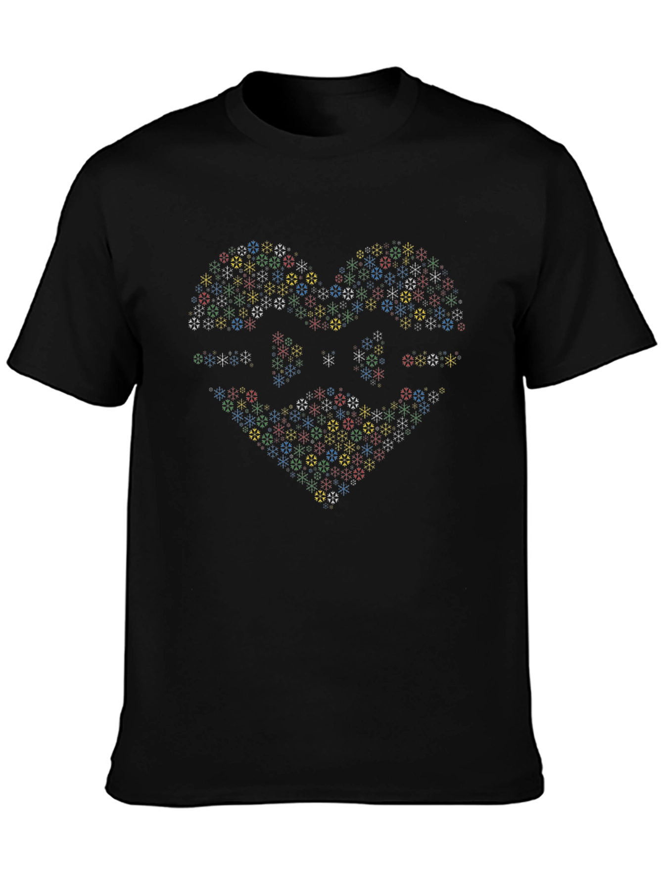 Heart Snowflake Graphic Tee - Black Cotton T-Shirt