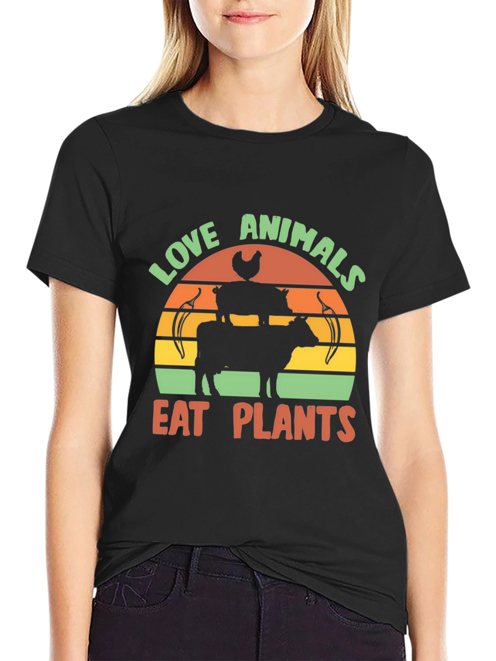 Love Animals Eat Plants Graphic Tee - Black T-Shirt