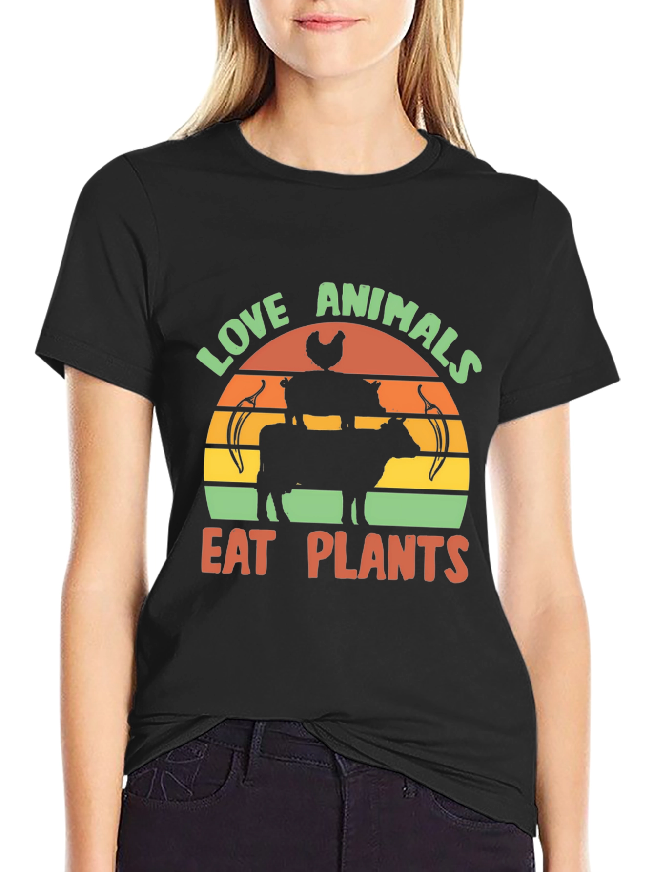 Love Animals Eat Plants Graphic Tee - Black T-Shirt