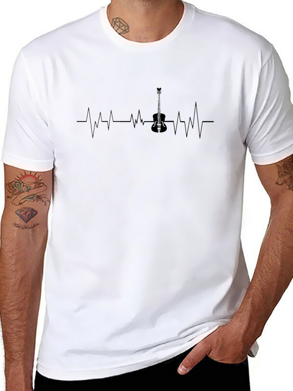 Guitar Heartbeat Black T-Shirt - Music Lover Tee
