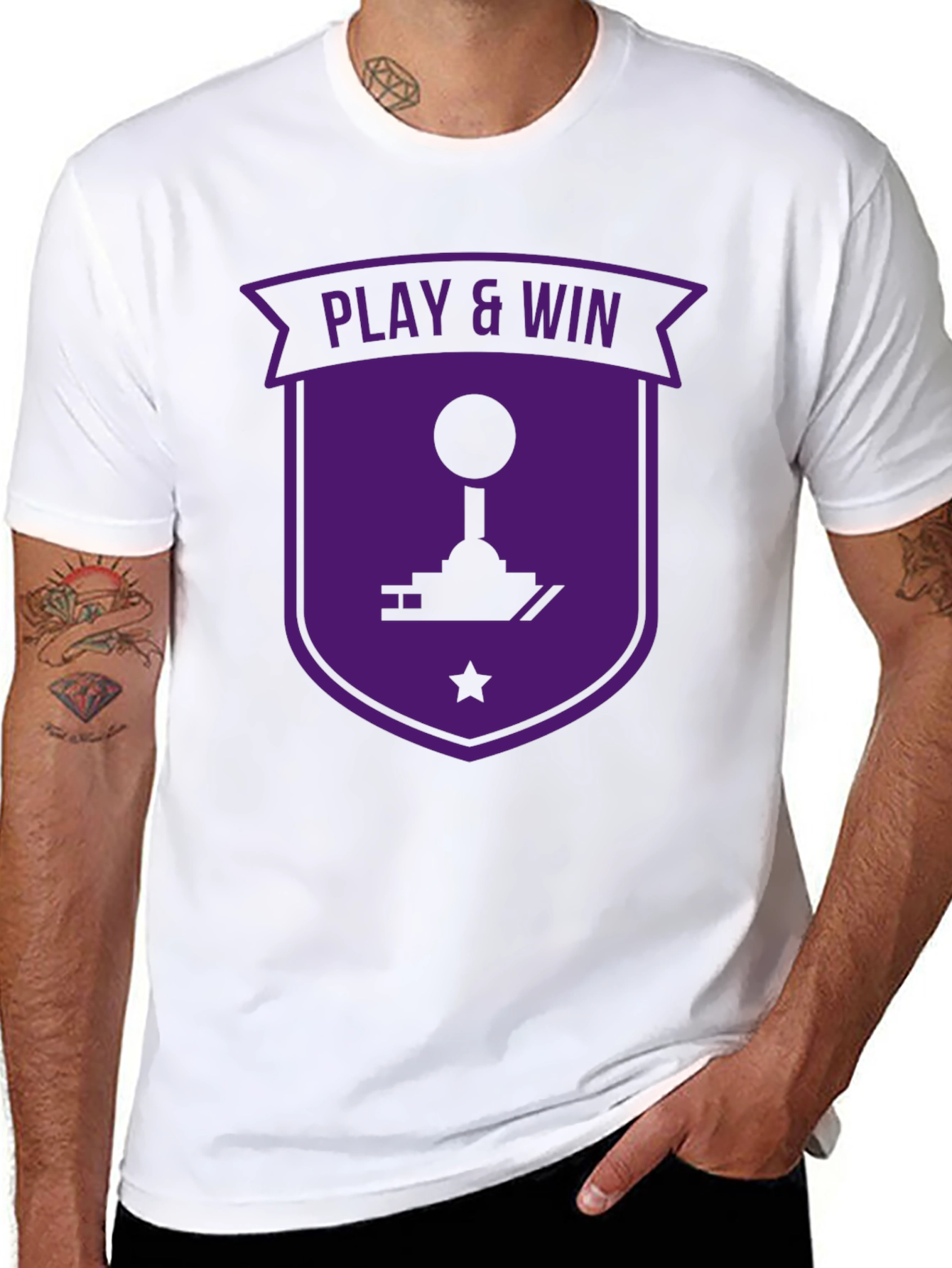 Play & Win Gaming T-Shirt - Black Purple Retro