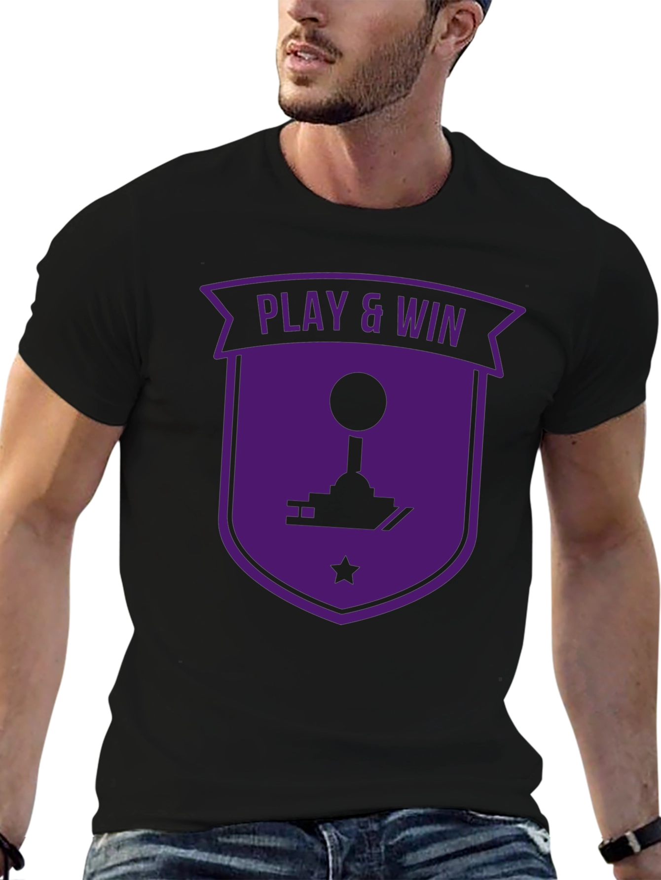 Play & Win Gaming T-Shirt - Black Purple Retro