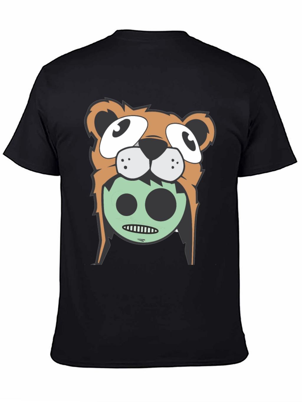 Cartoon Bear Graphic Tee - Black