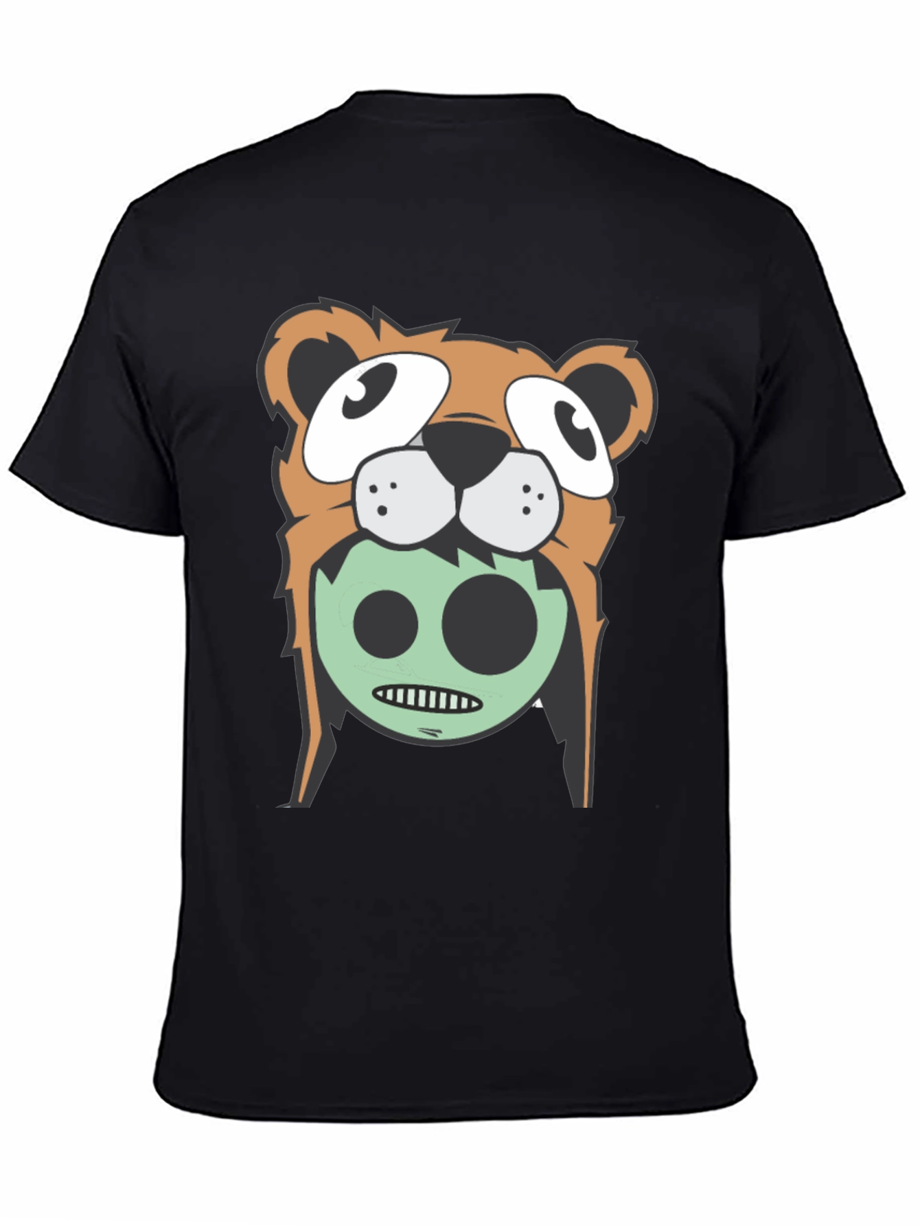 Cartoon Bear Graphic Tee - Black