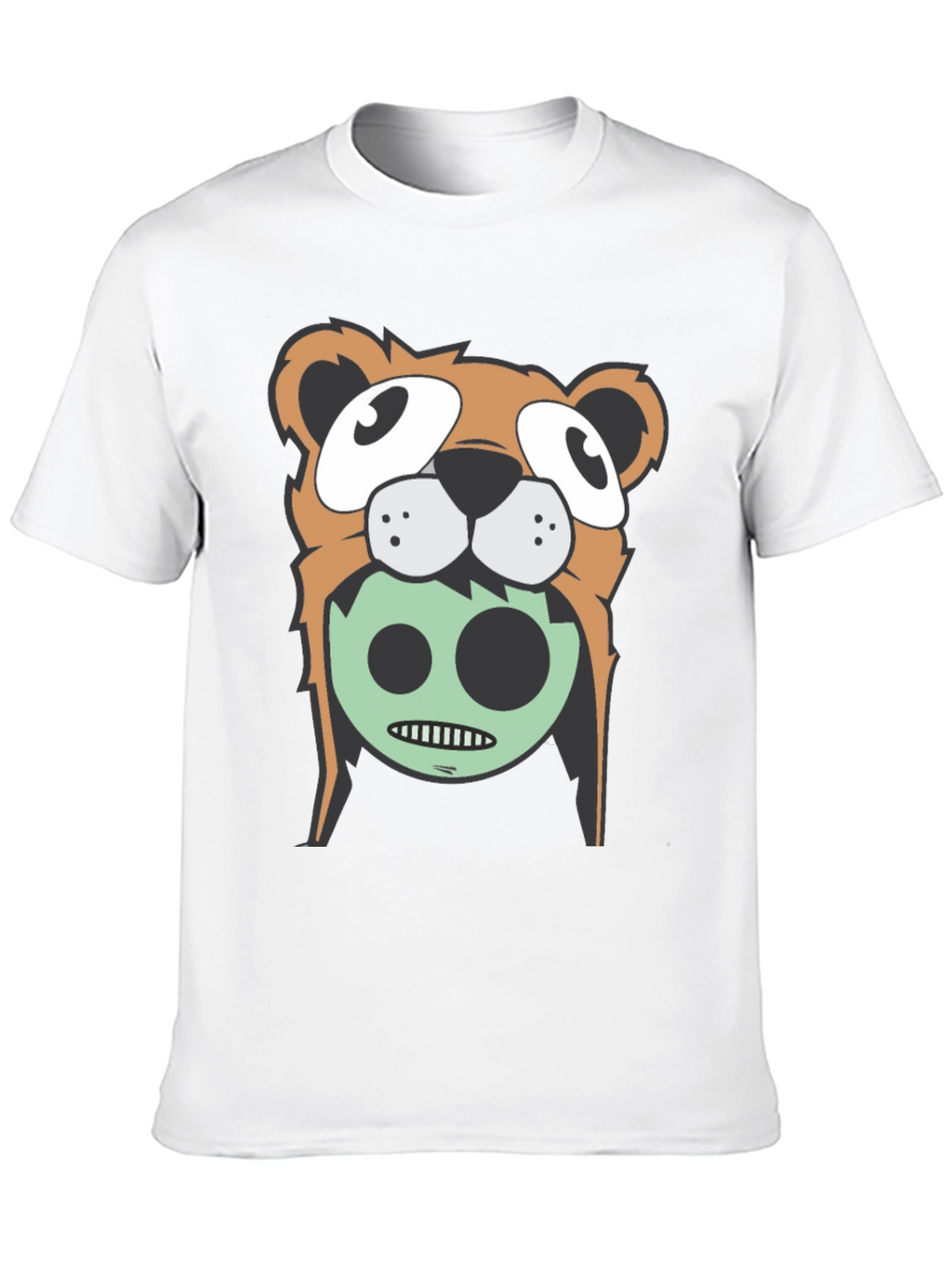 Cartoon Bear Graphic Tee - Black