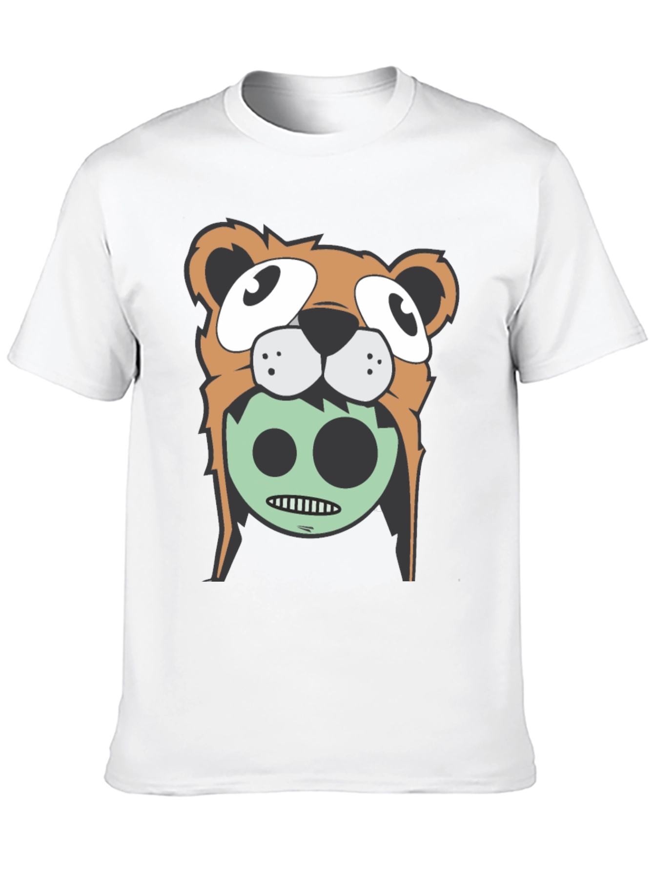 Cartoon Bear Graphic Tee - Black