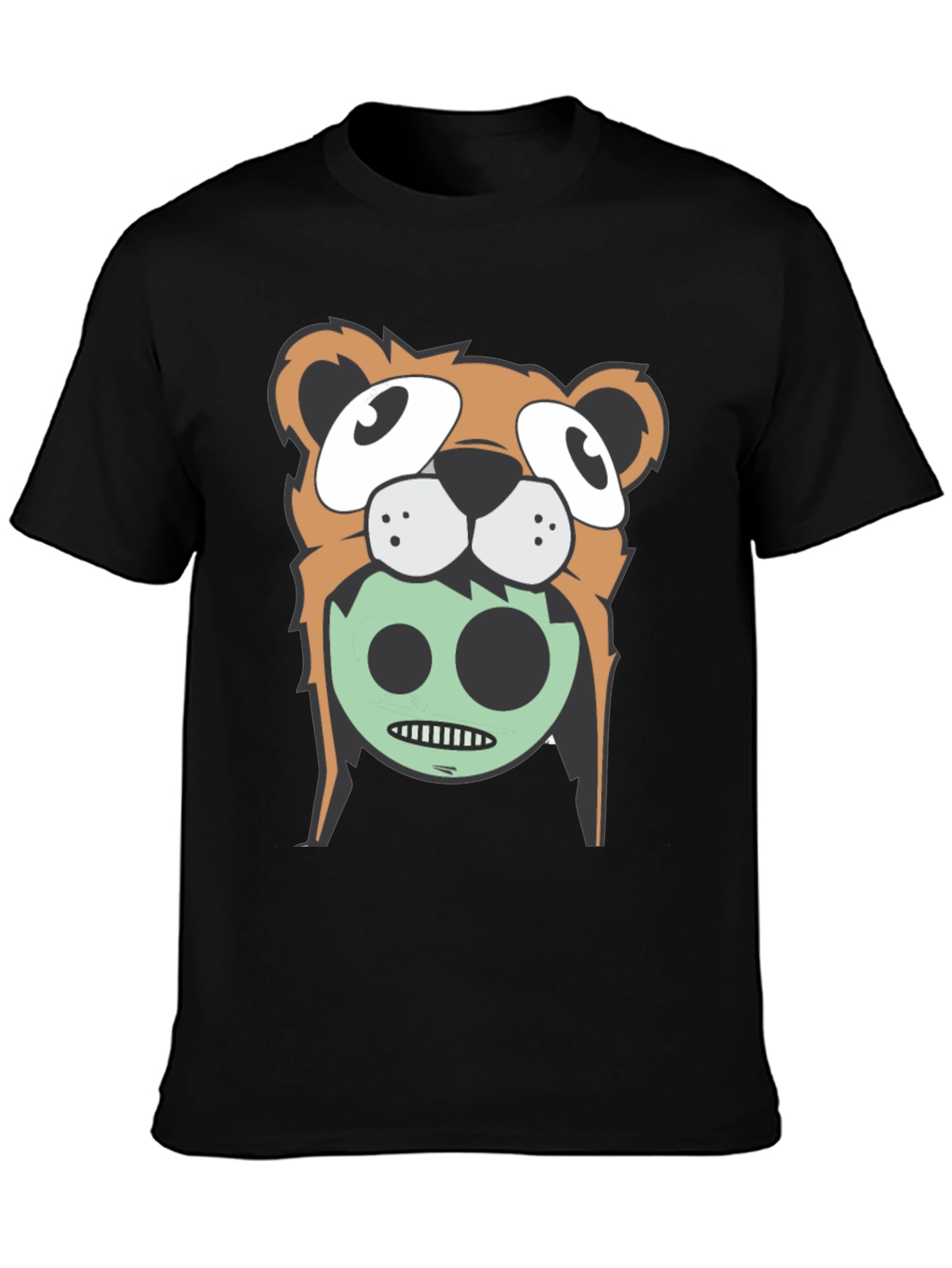 Cartoon Bear Graphic Tee - Black