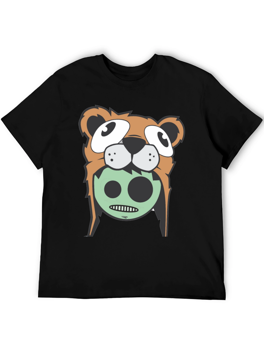 Cartoon Bear Graphic Tee - Black