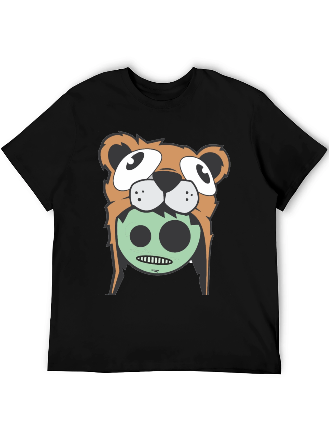 Cartoon Bear Graphic Tee - Black