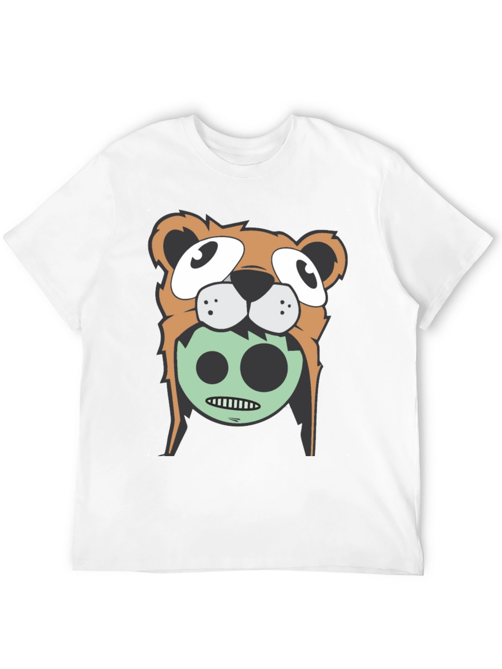 Cartoon Bear Graphic Tee - Black